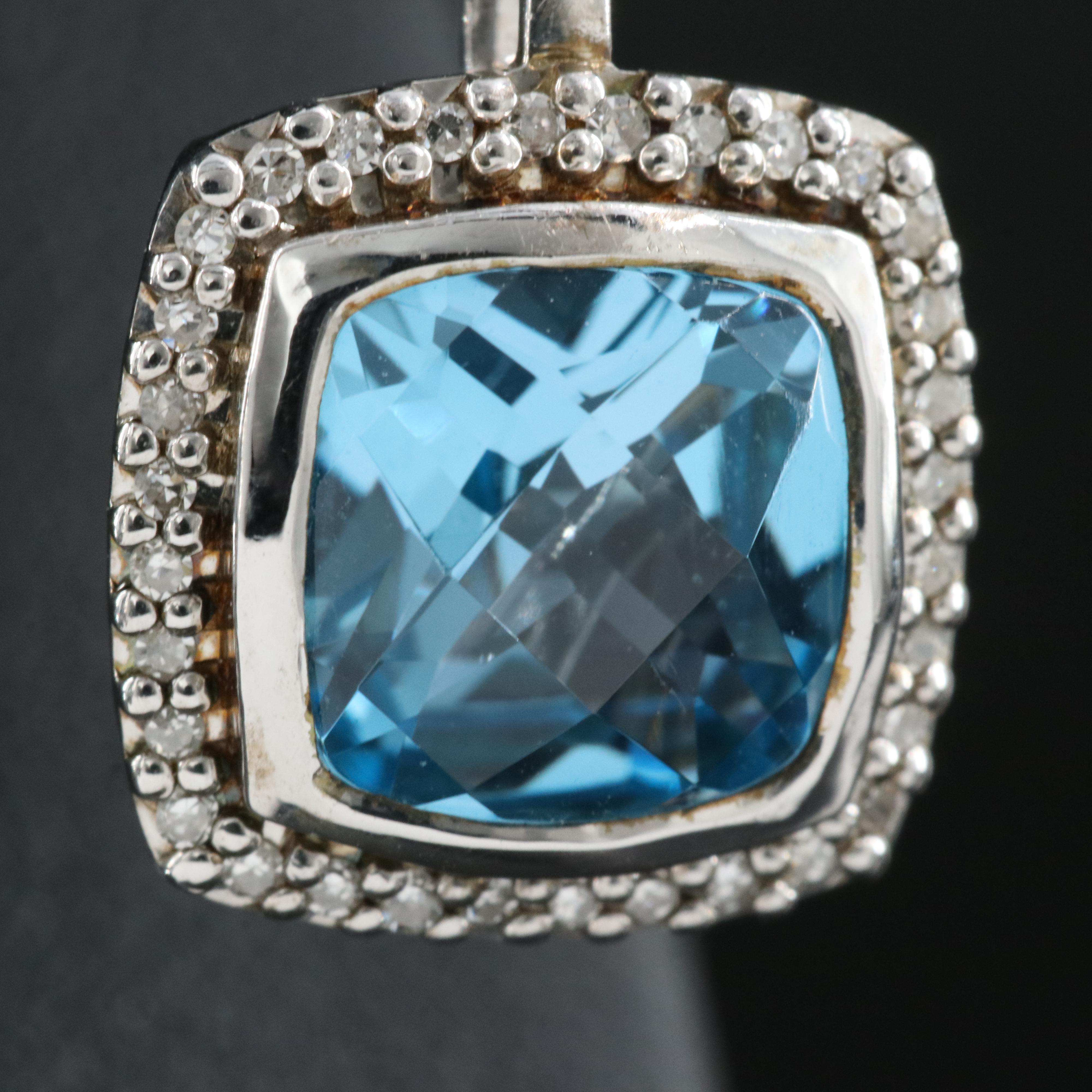 Sterling Topaz and Diamond Earrings