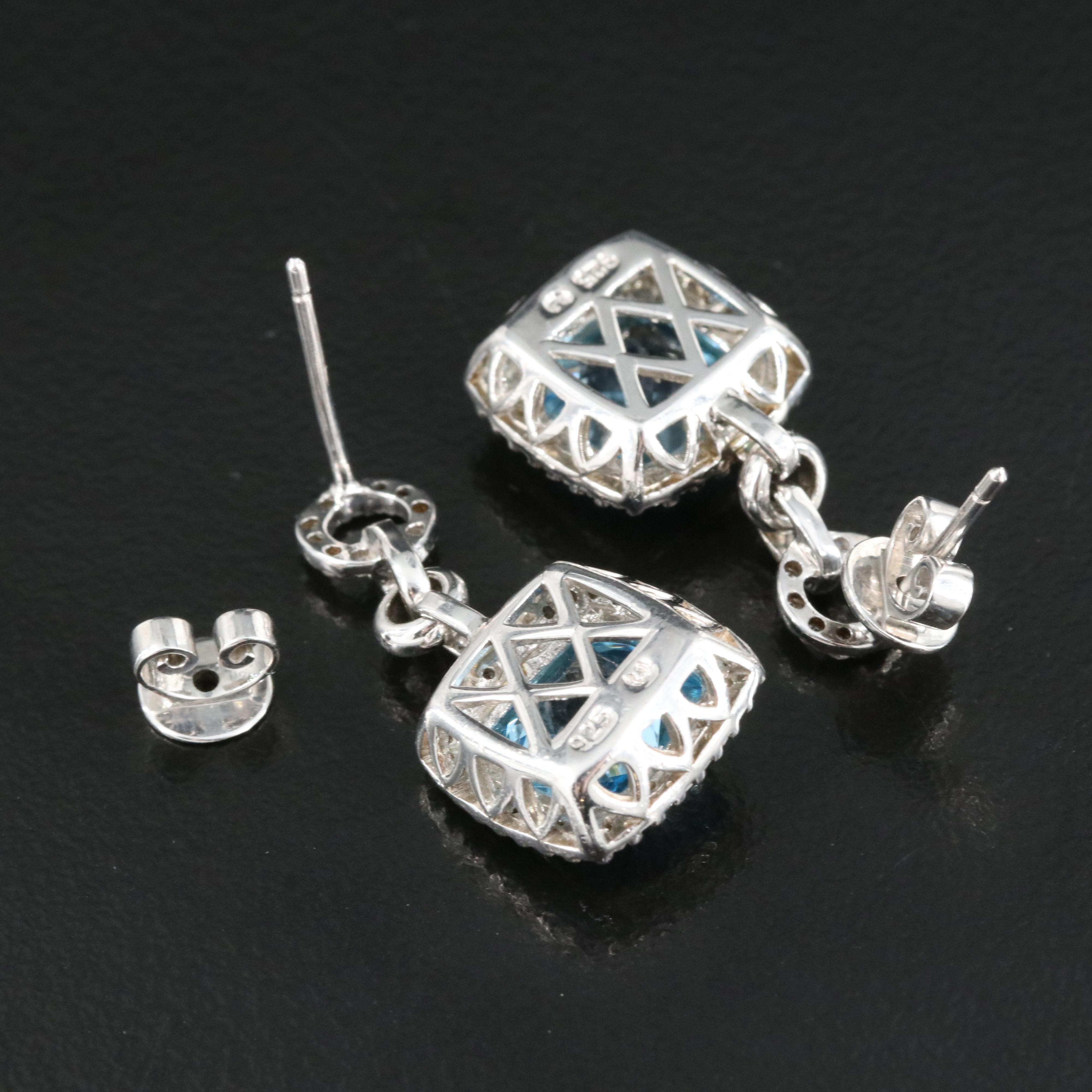 Sterling Topaz and Diamond Earrings