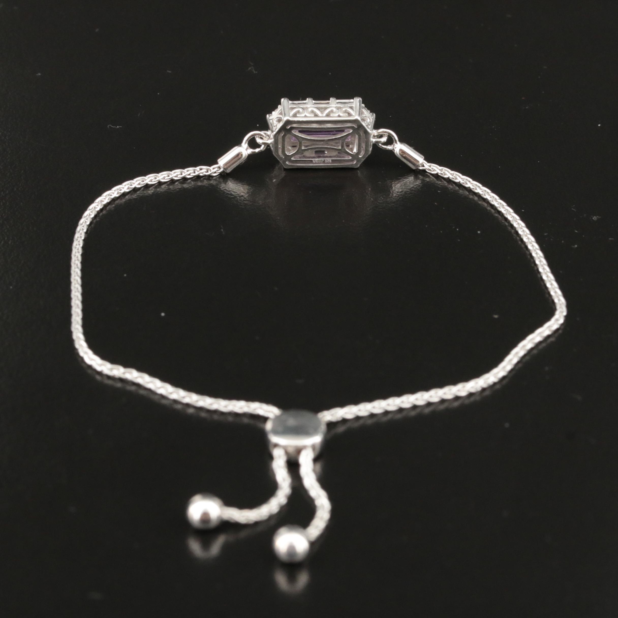 Sterling Amethyst and Sapphire Bolo Bracelet