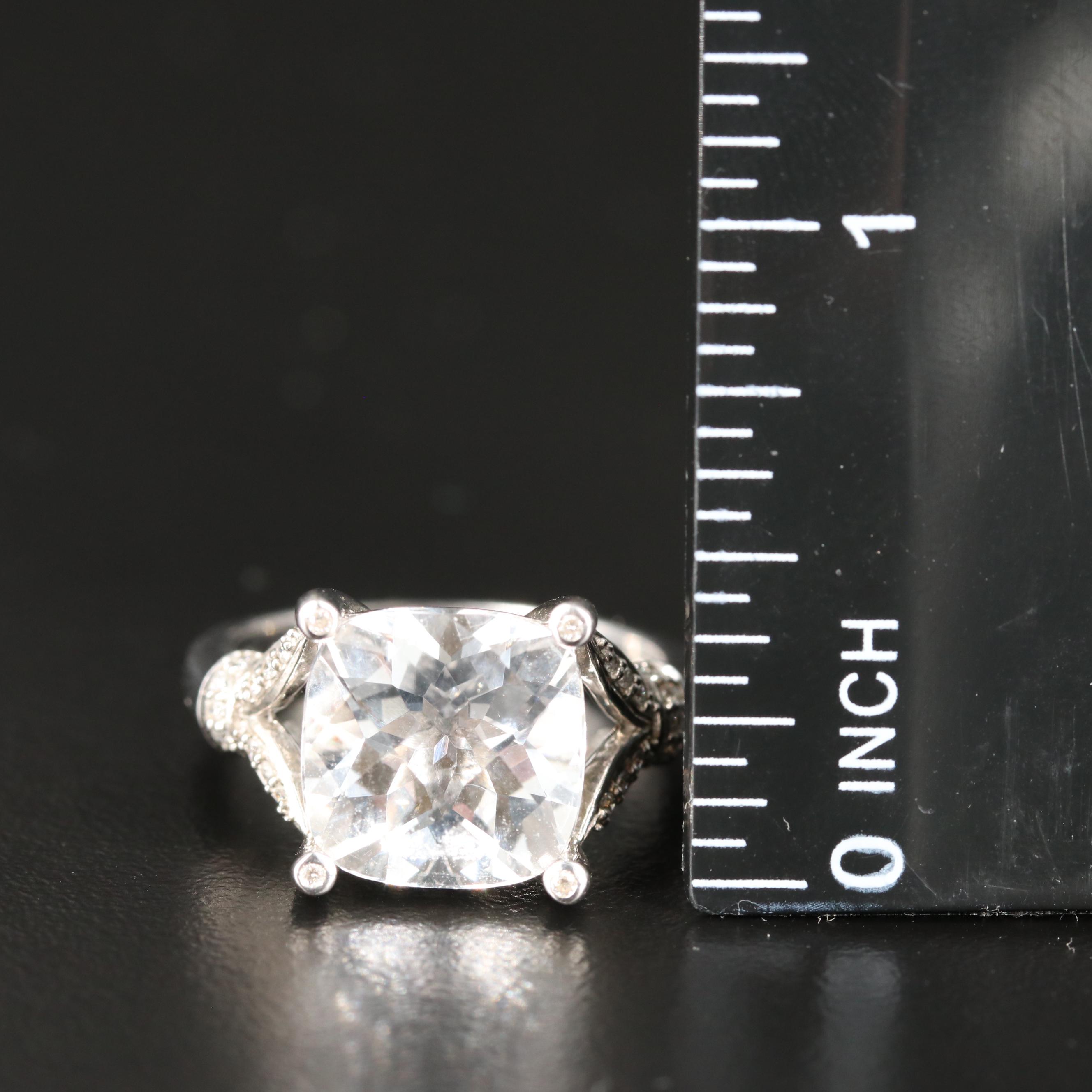 Sterling Topaz Ring with Diamond Accented Shoulders