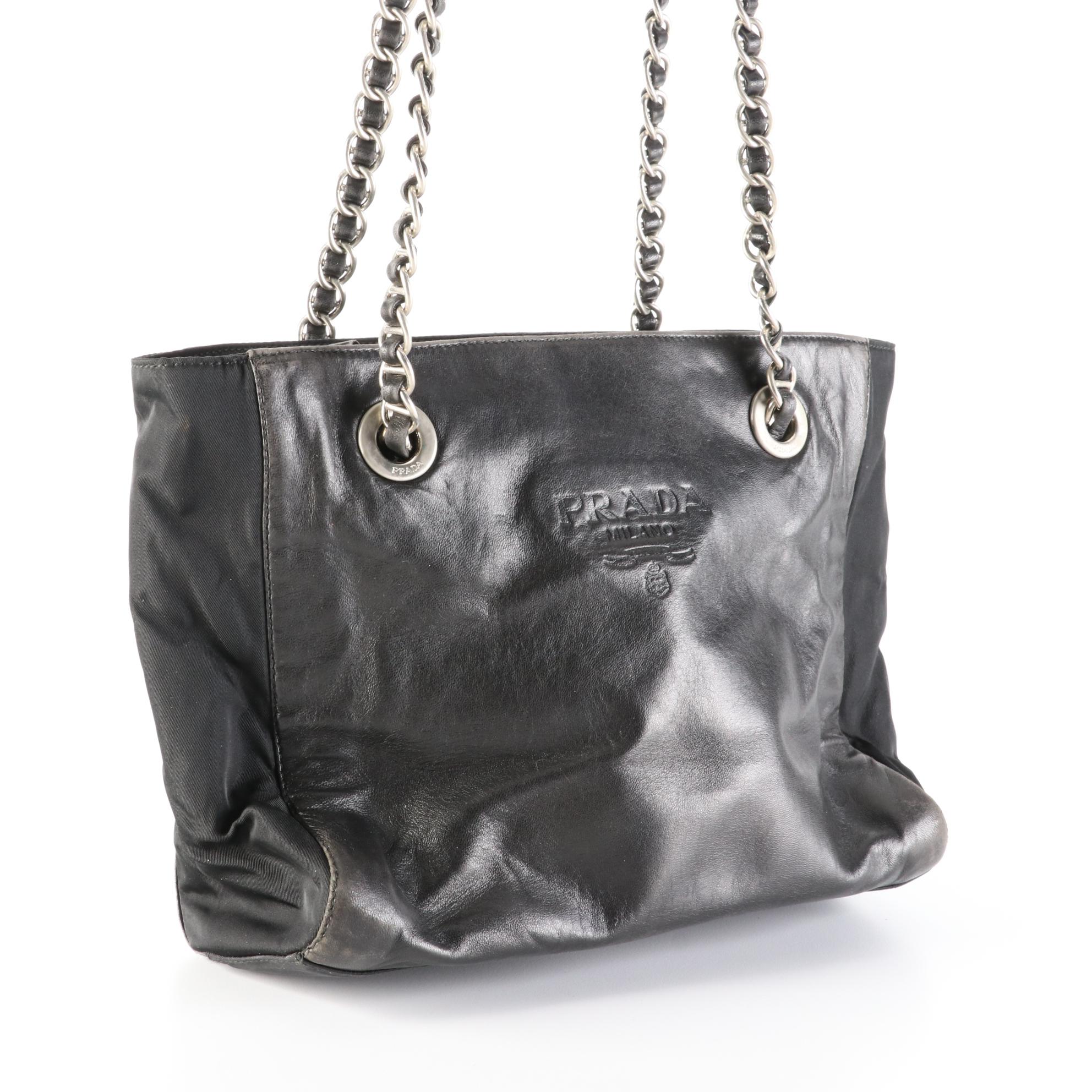 Prada Leather and Nylon Chain Strap Shoulder Bag