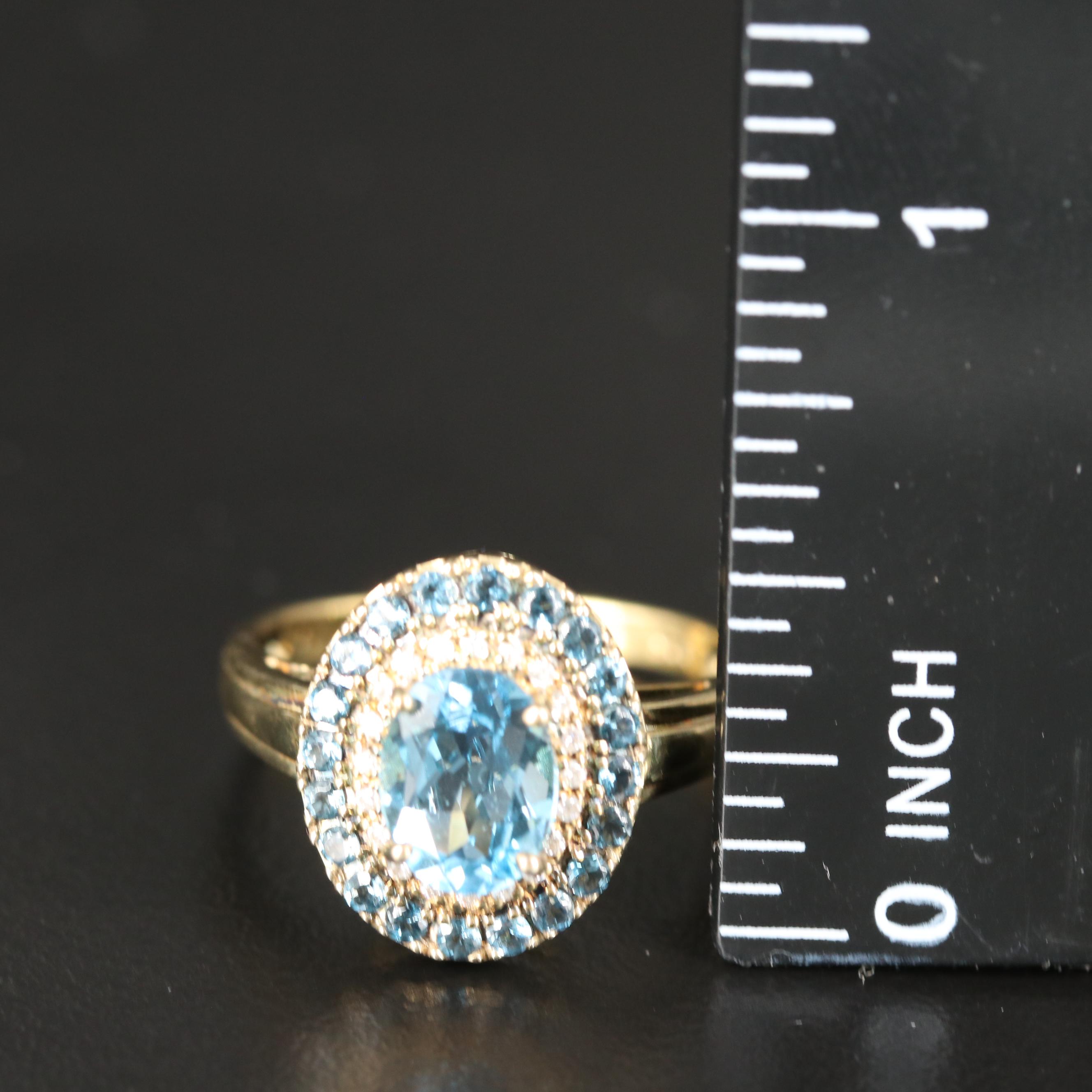 Sterling Swiss Blue Topaz Ring with Diamond Halo