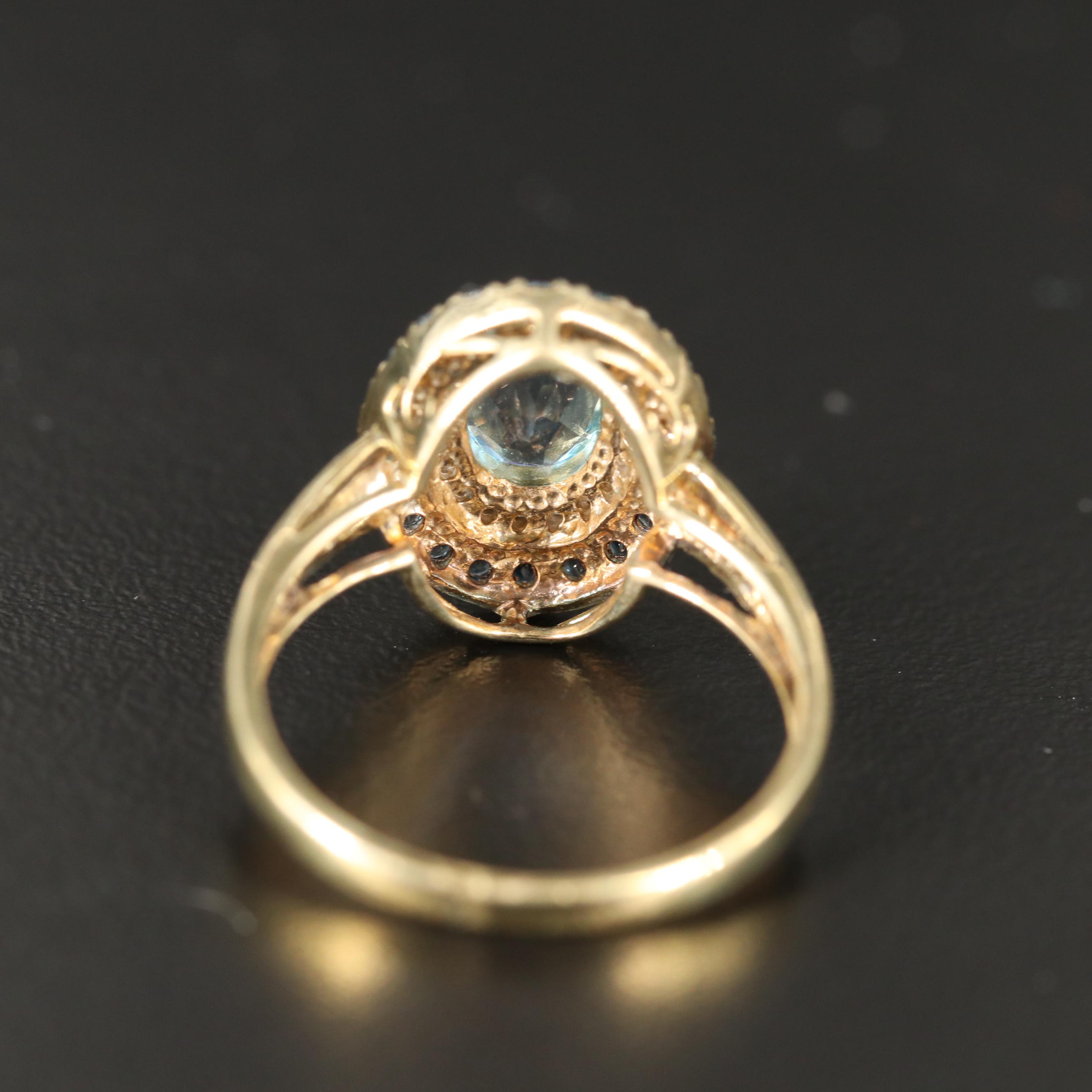 Sterling Swiss Blue Topaz Ring with Diamond Halo