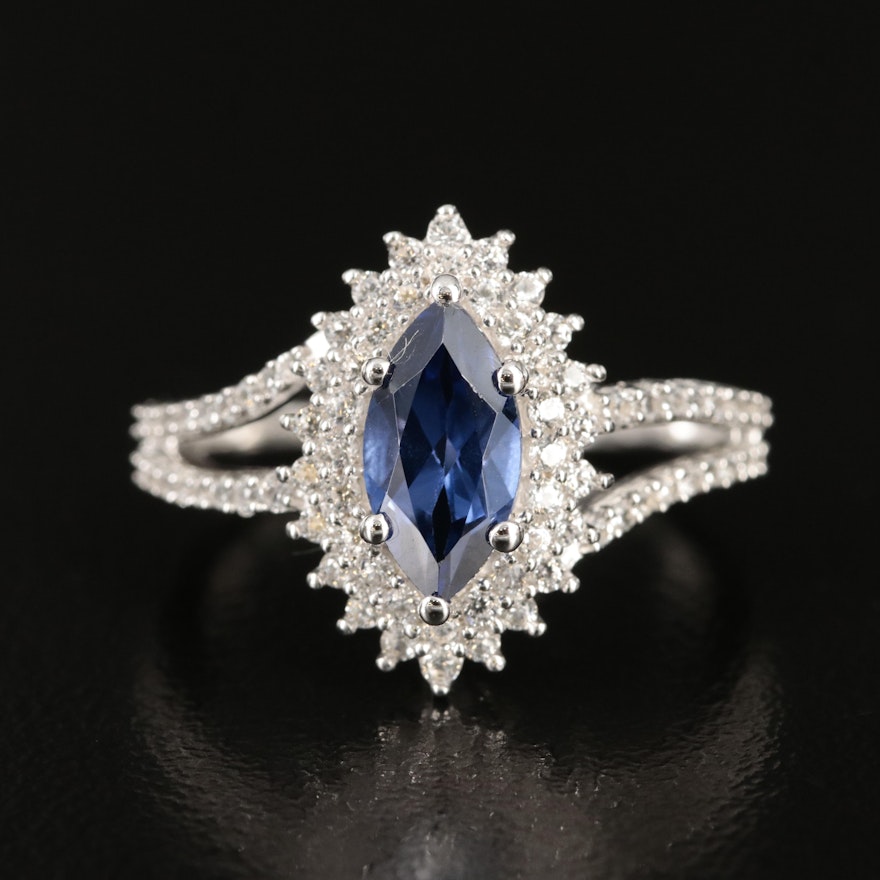 Sterling Sapphire Navette Ring