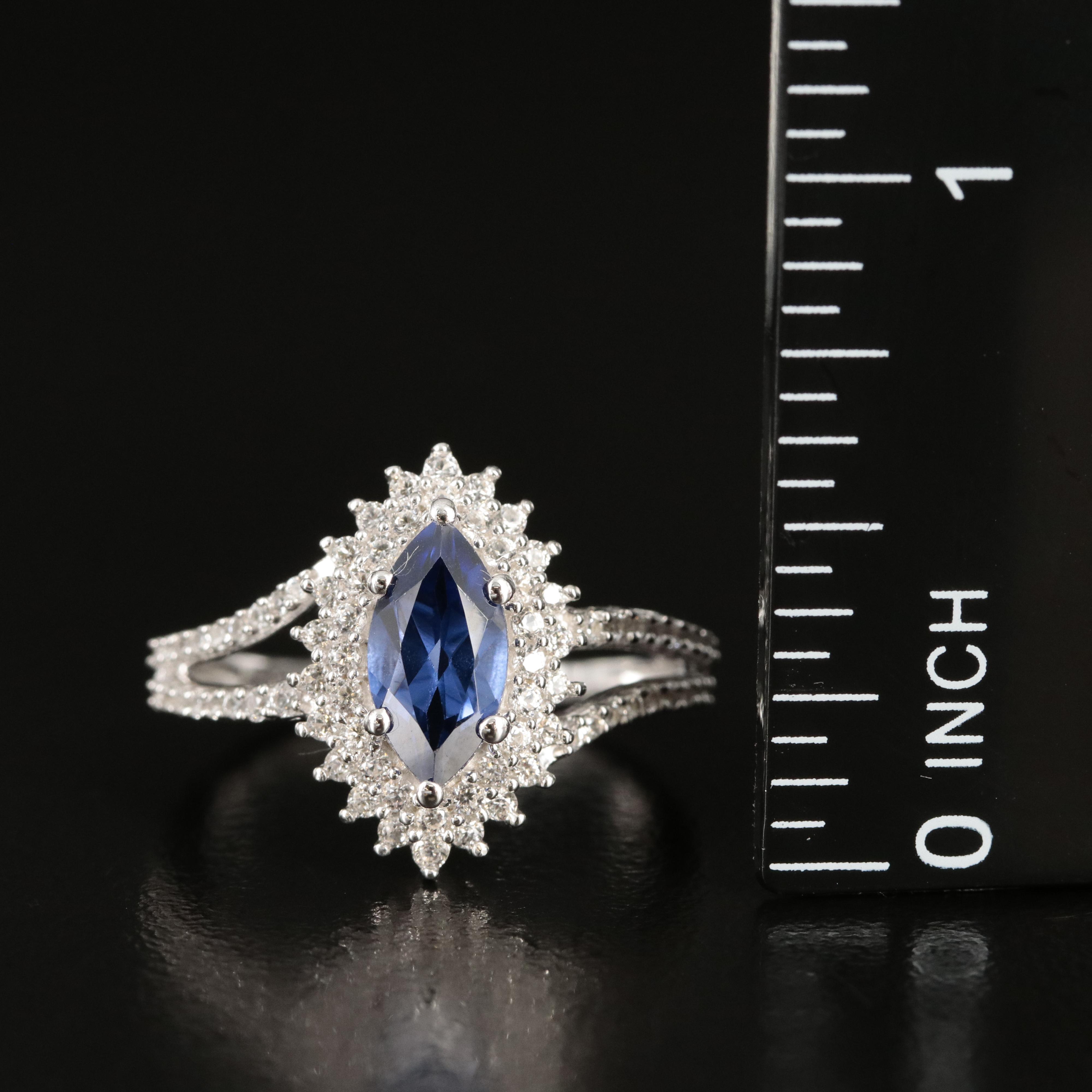 Sterling Sapphire Navette Ring