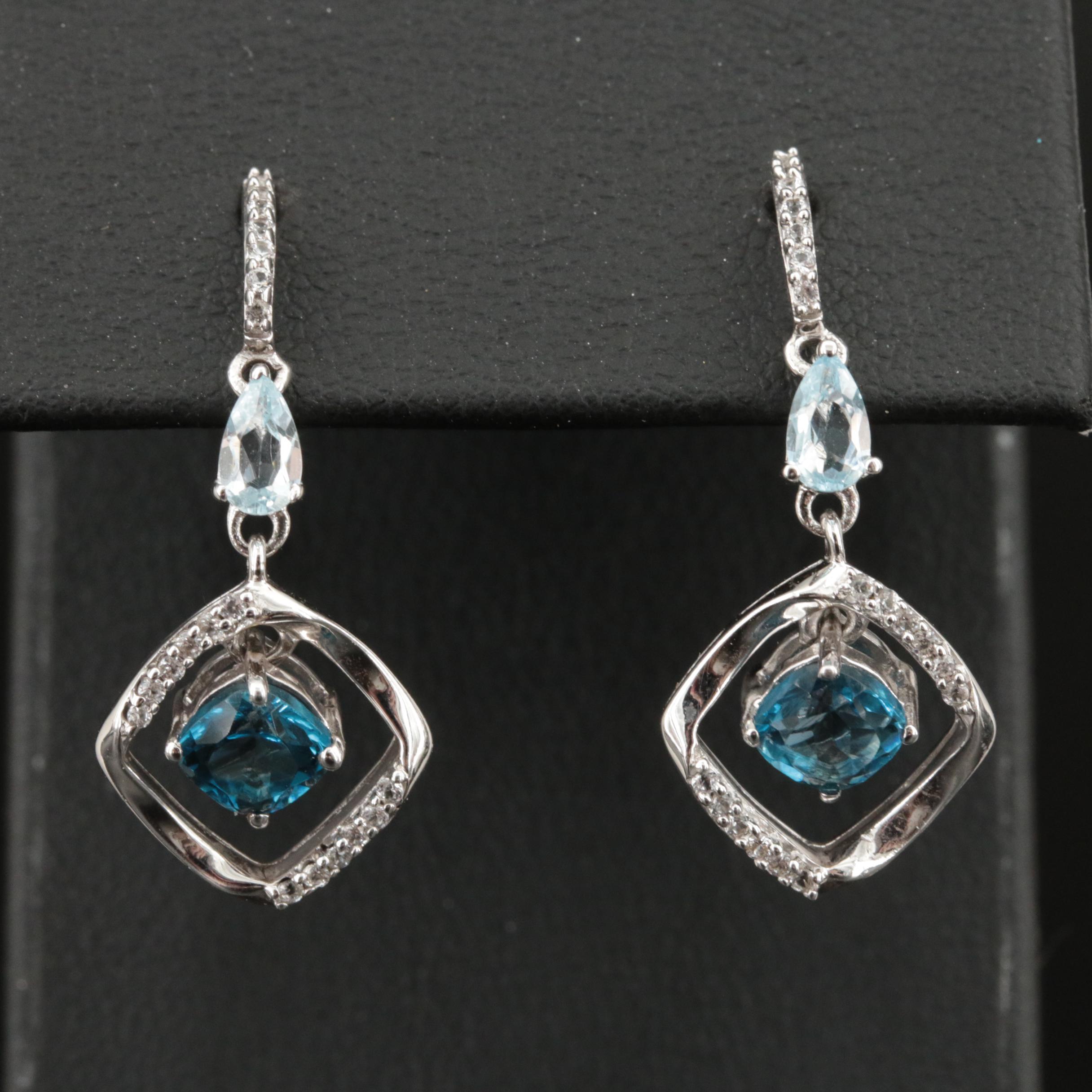 Sterling London Blue Topaz, Sky Blue Topaz and Sapphire Earrings