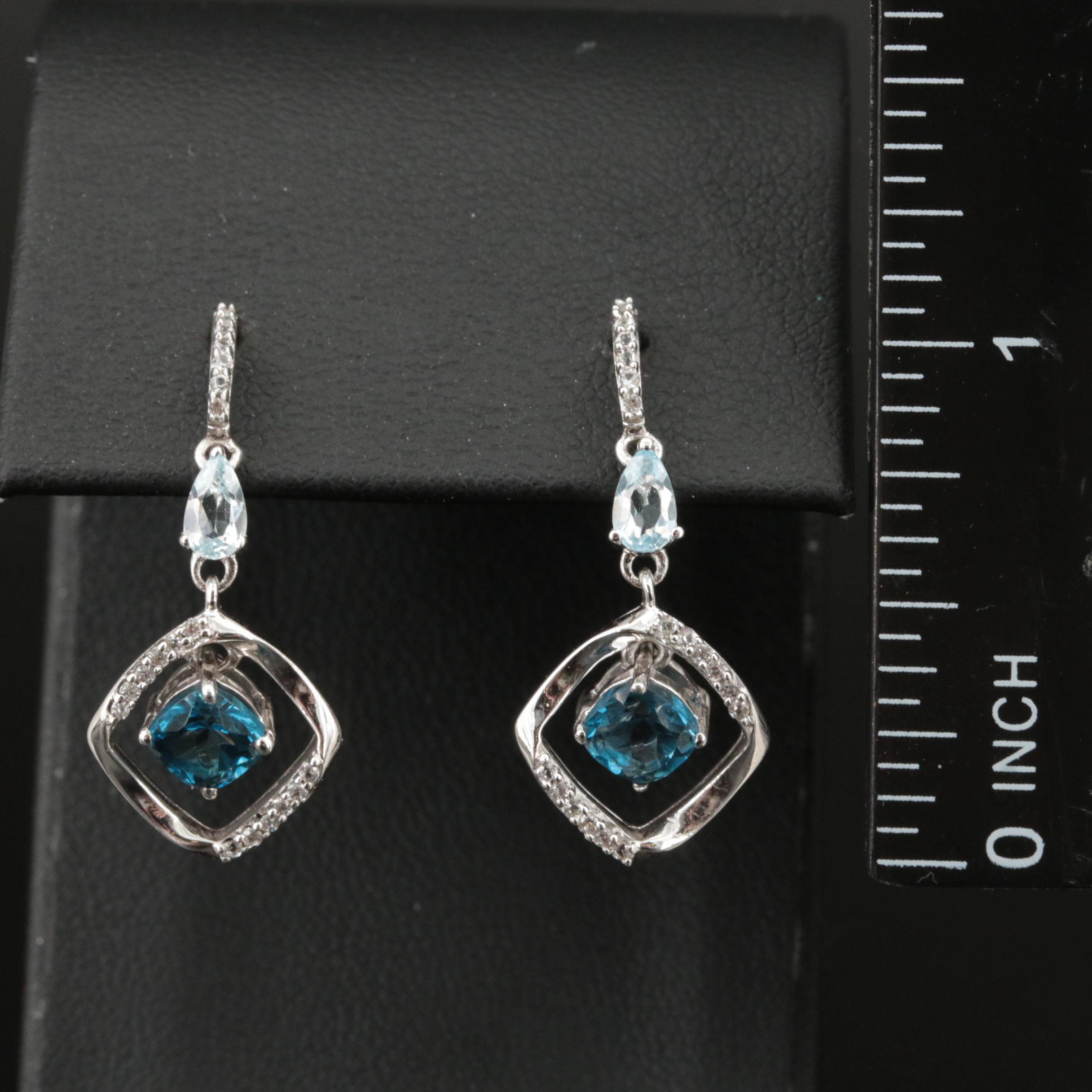 Sterling London Blue Topaz, Sky Blue Topaz and Sapphire Earrings