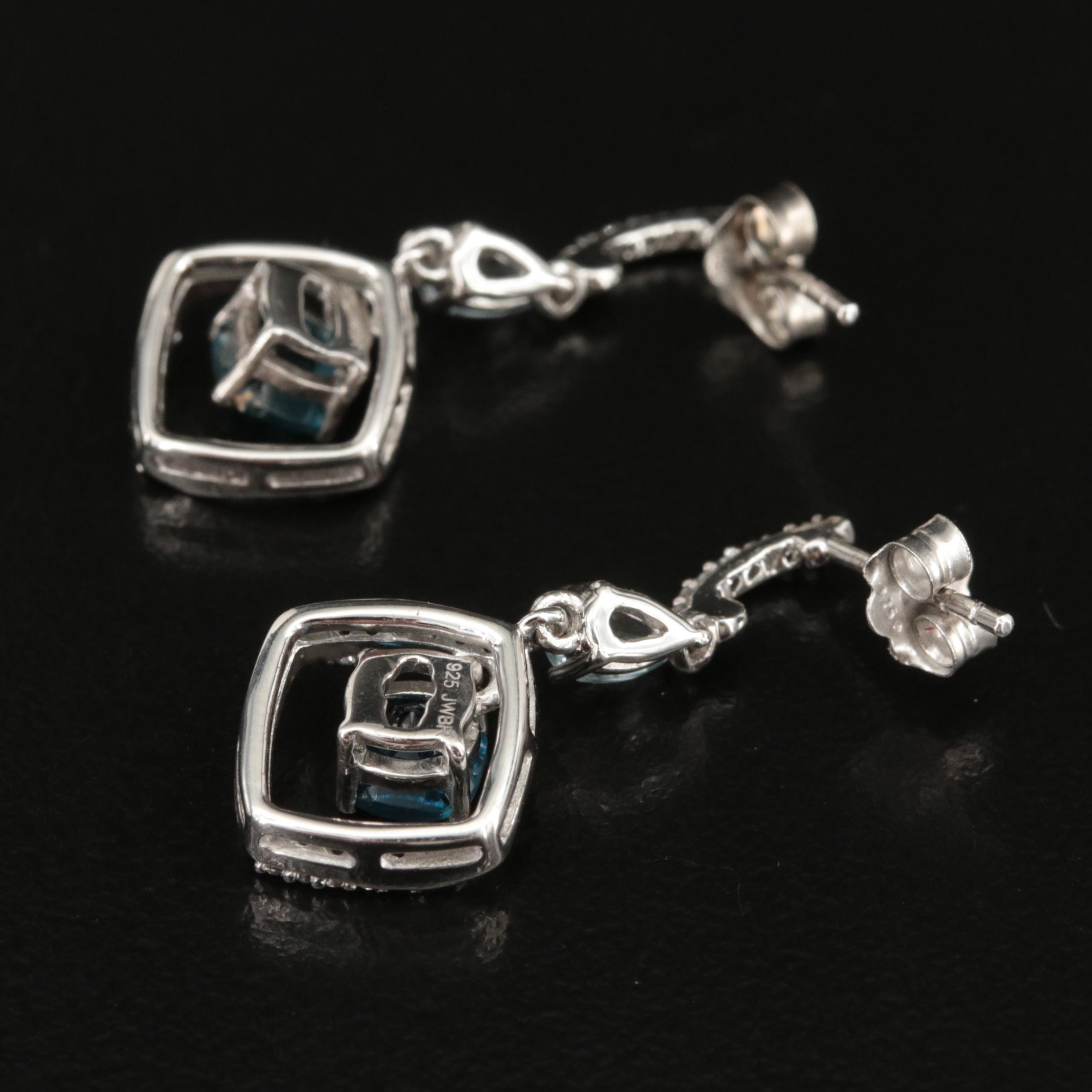 Sterling London Blue Topaz, Sky Blue Topaz and Sapphire Earrings