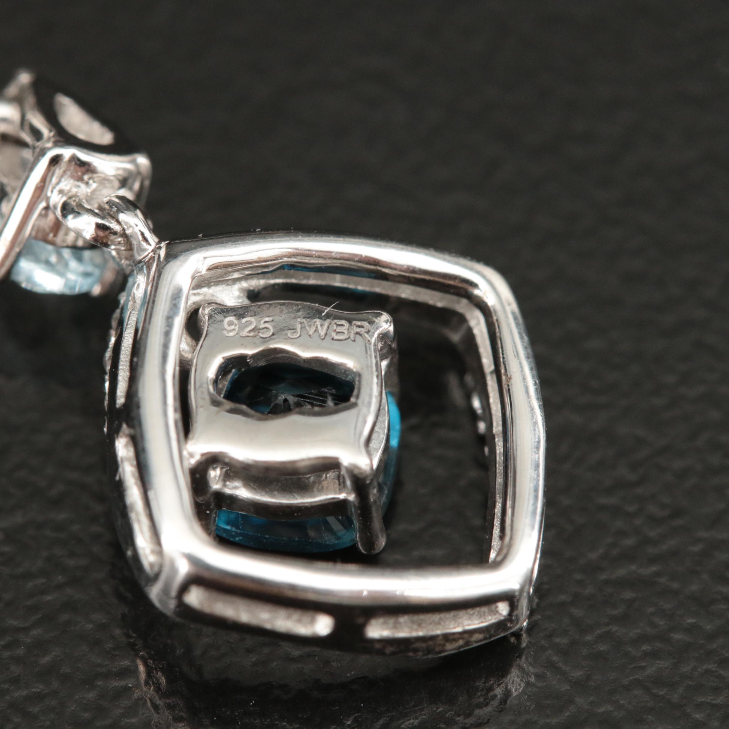 Sterling London Blue Topaz, Sky Blue Topaz and Sapphire Earrings