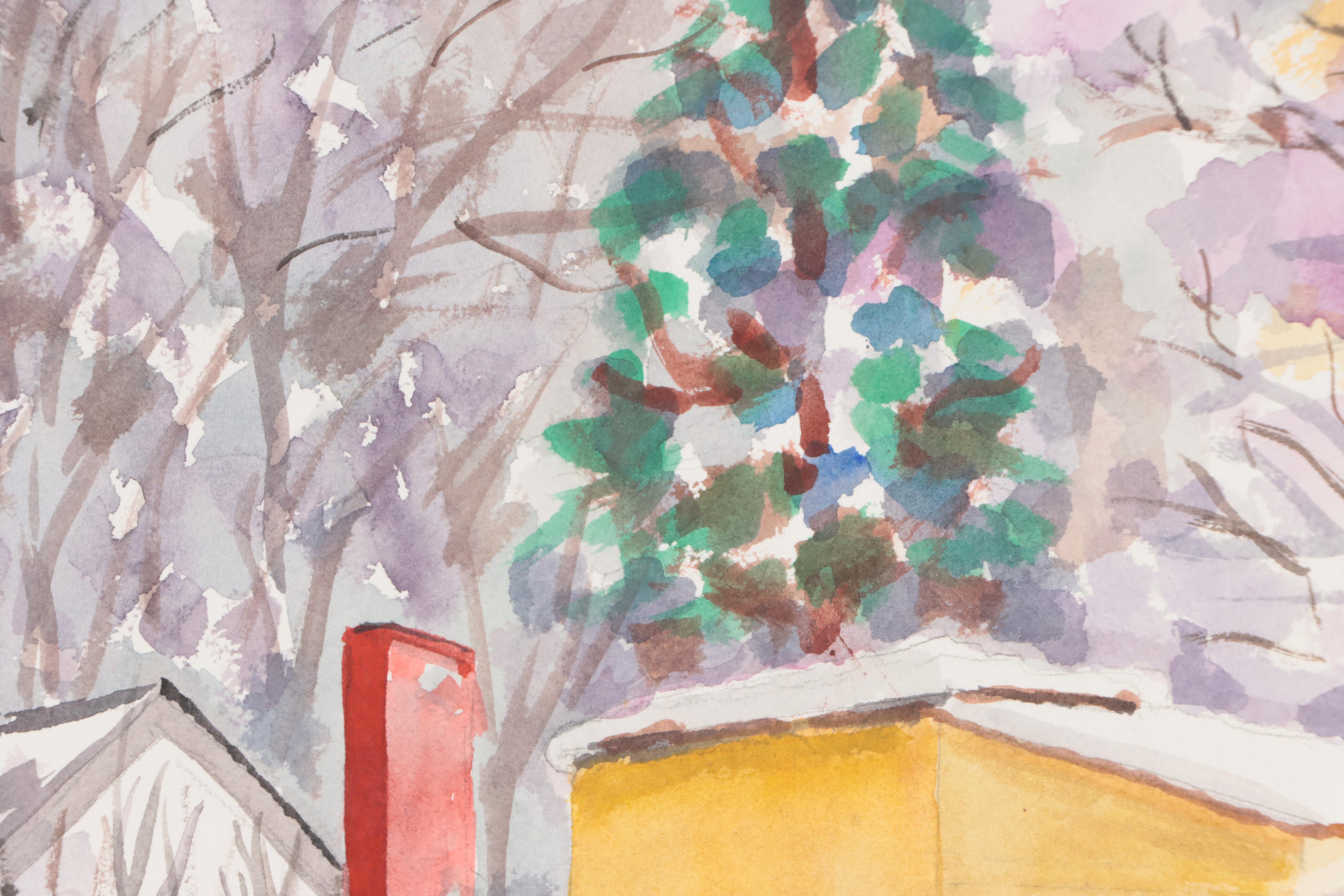 Kathleen Zimbicki Watercolor Painting of a Playhouse in the Snow, 2022