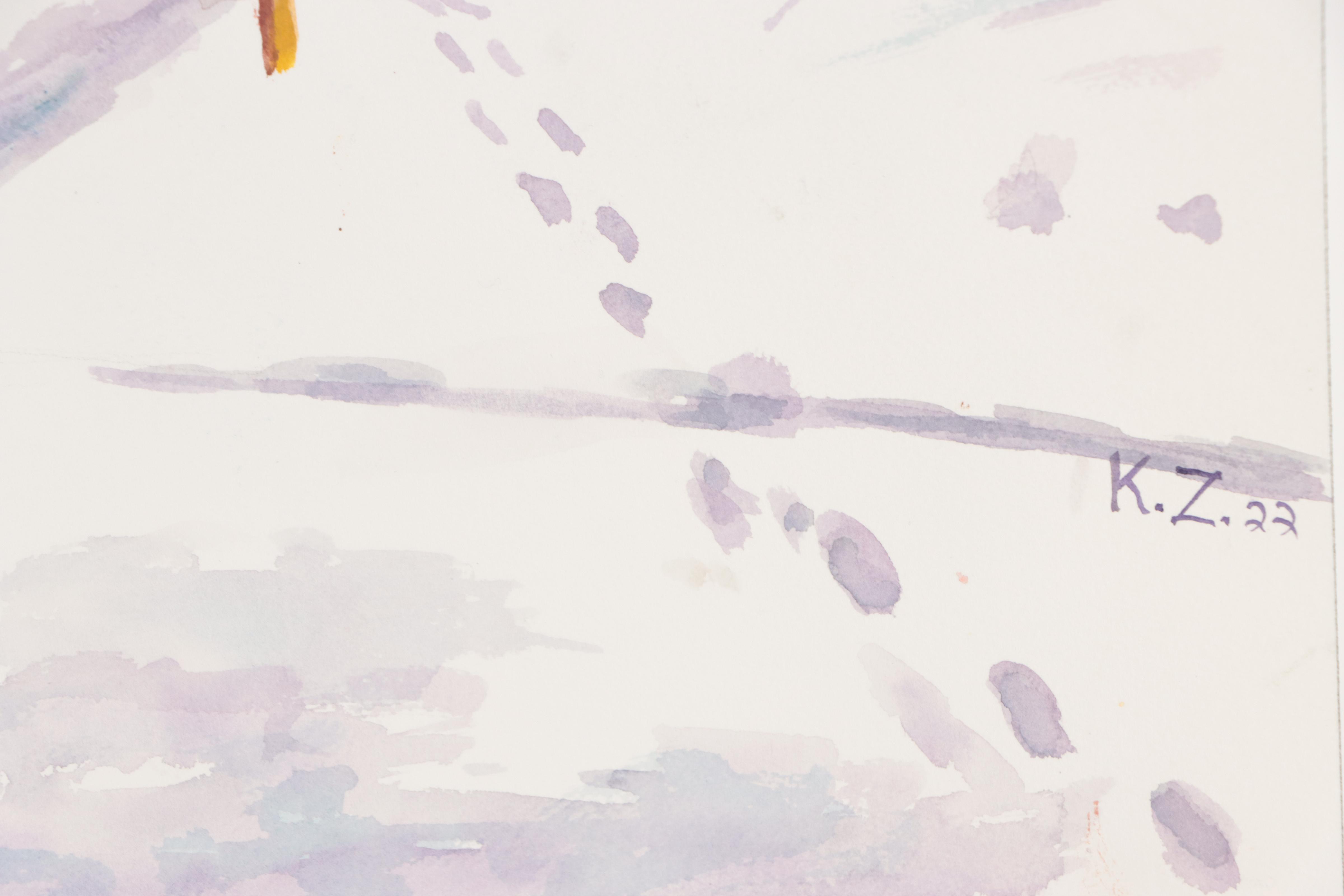 Kathleen Zimbicki Watercolor Painting of a Playhouse in the Snow, 2022