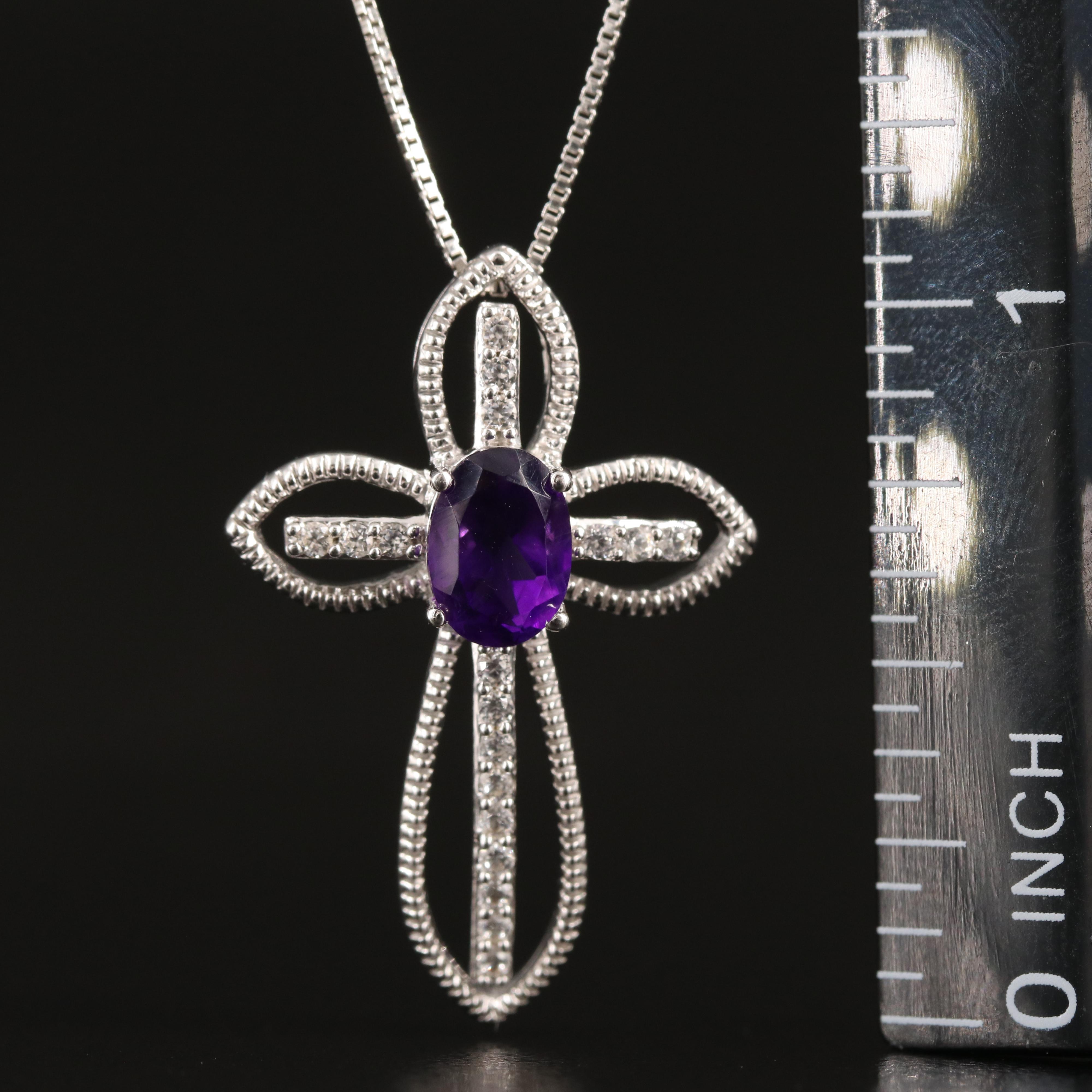 Sterling Amethyst and White Sapphire Cross Necklace