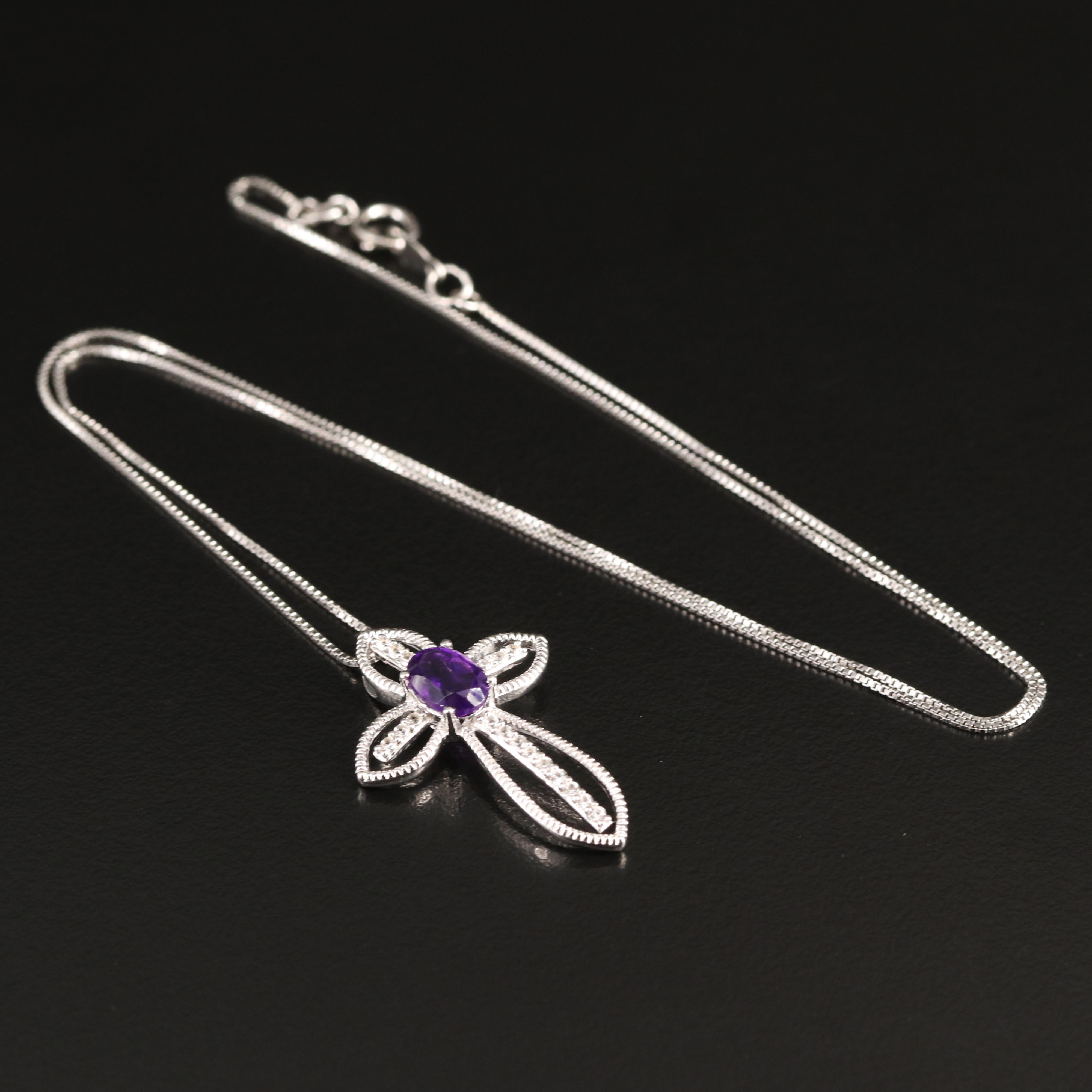 Sterling Amethyst and White Sapphire Cross Necklace