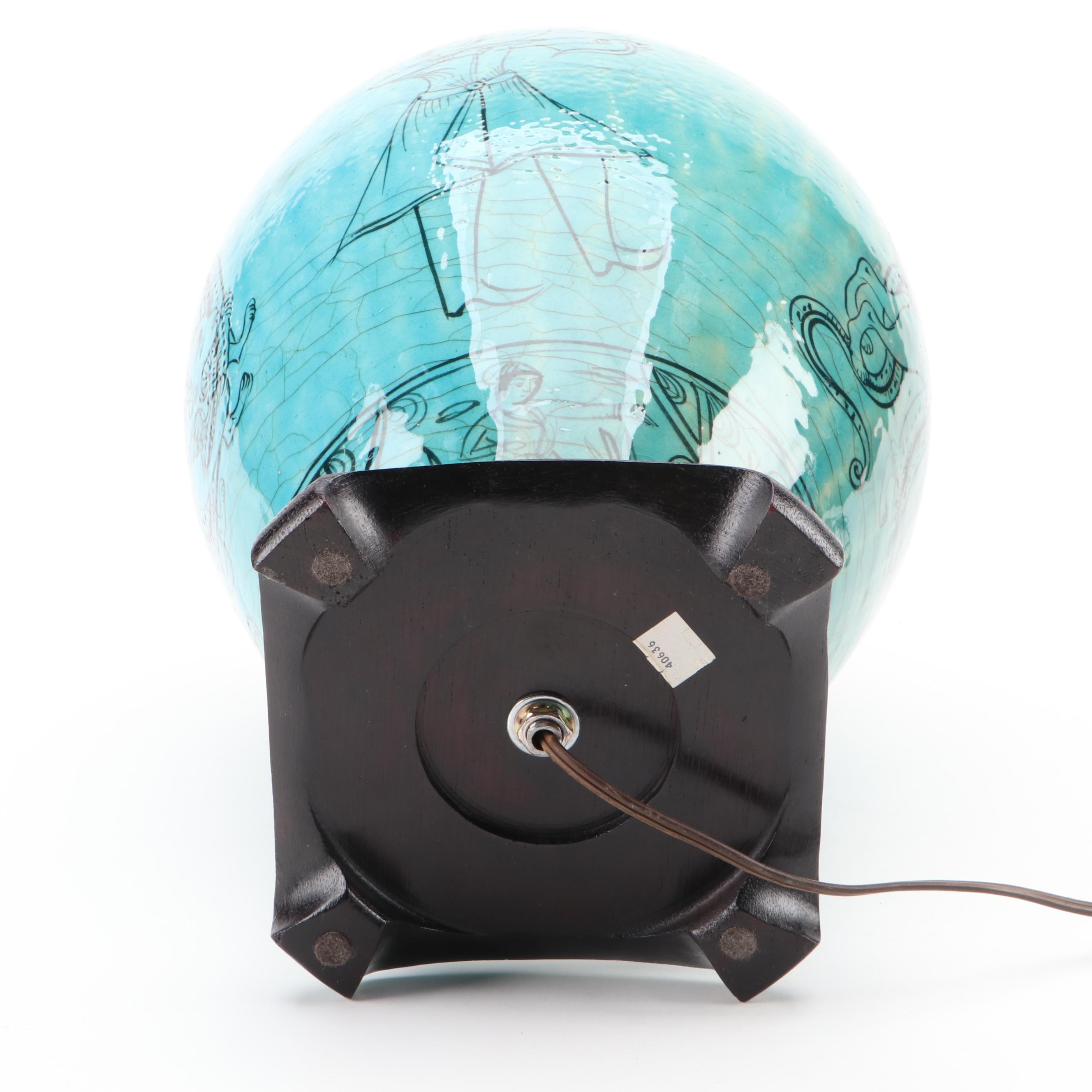 Persian Hand-Painted Turquoise Glazed Stoneware Vase Table Lamp