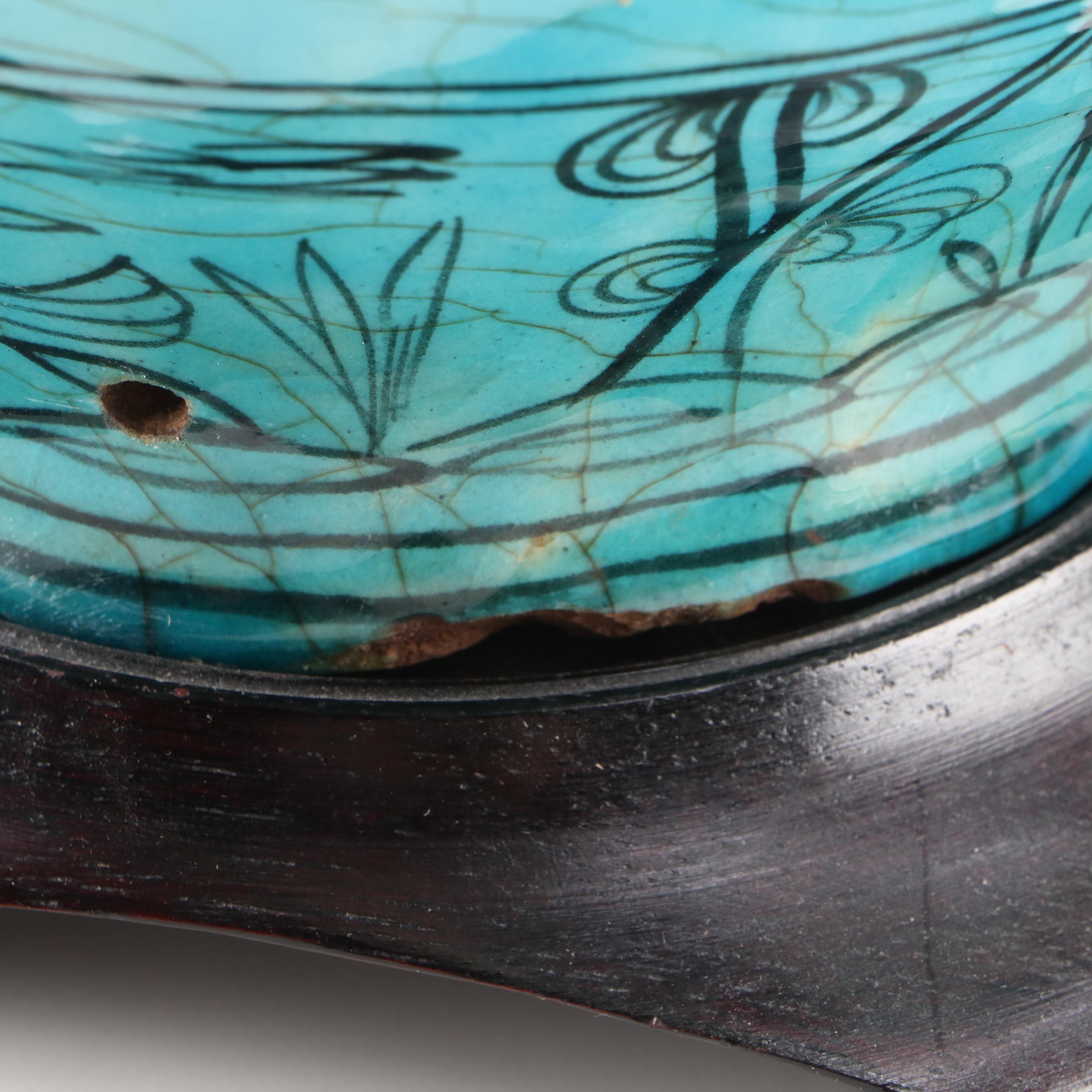 Persian Hand-Painted Turquoise Glazed Stoneware Vase Table Lamp