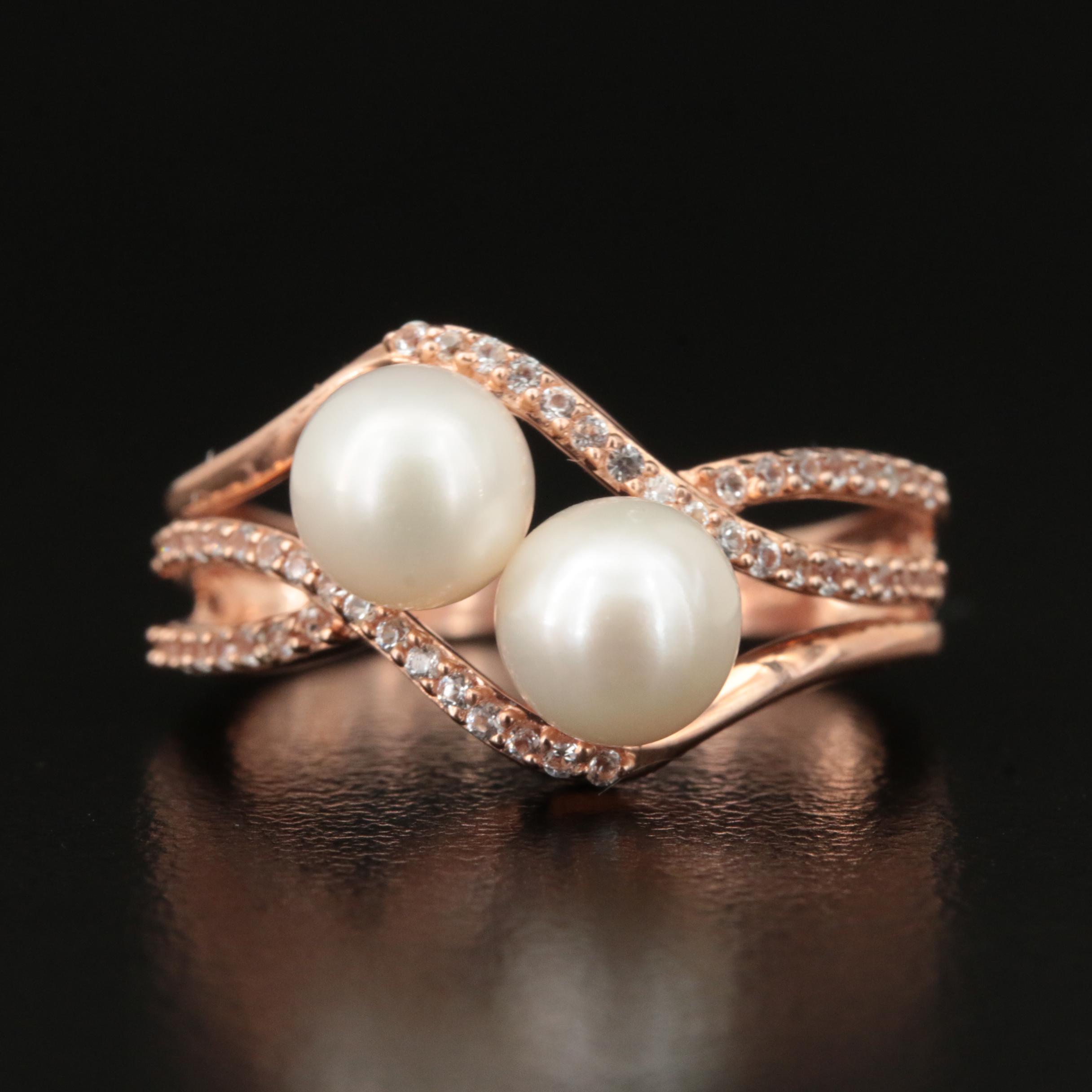 Sterling Pearl and Sapphire Ring