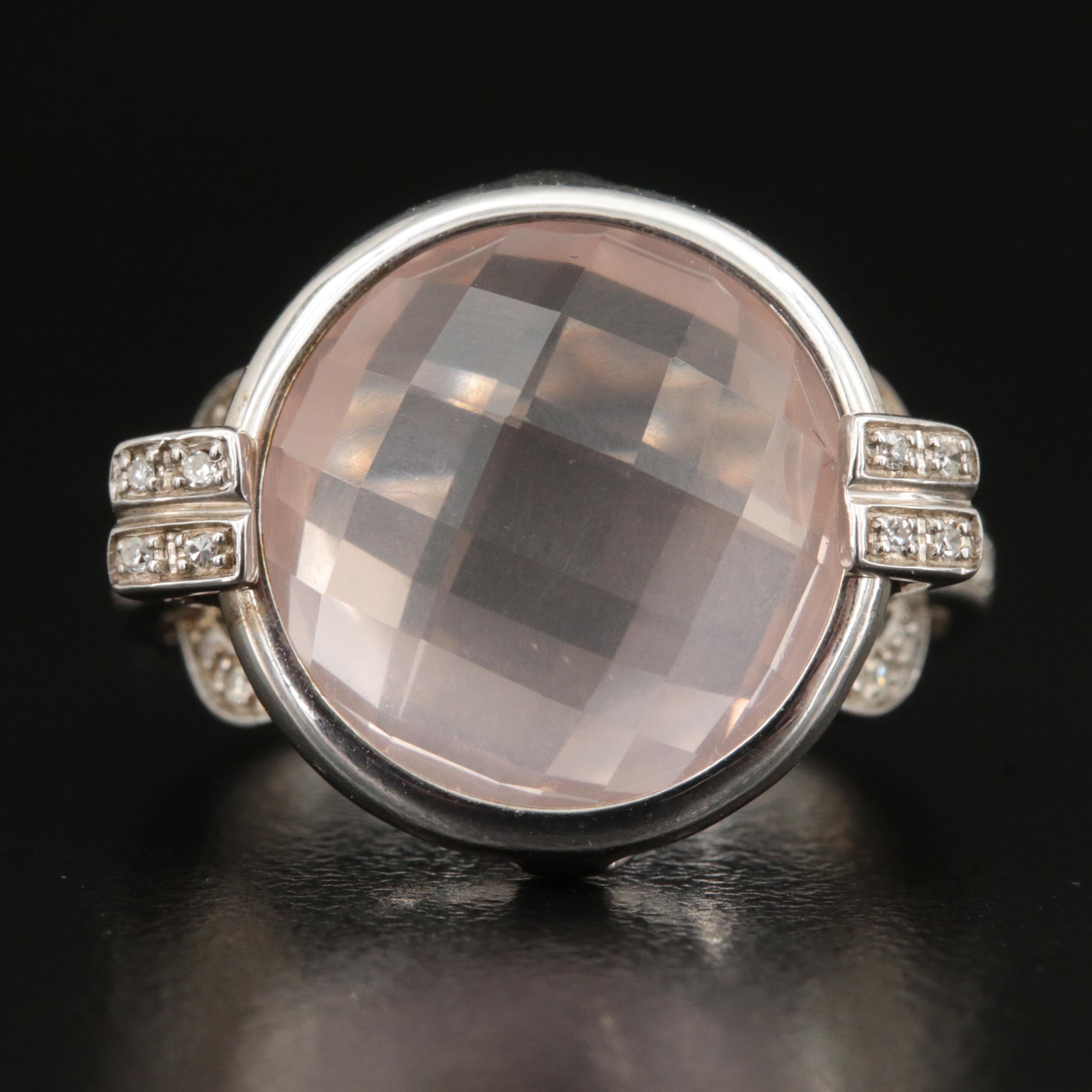 Sterling Rose Quartz and Diamond Ring