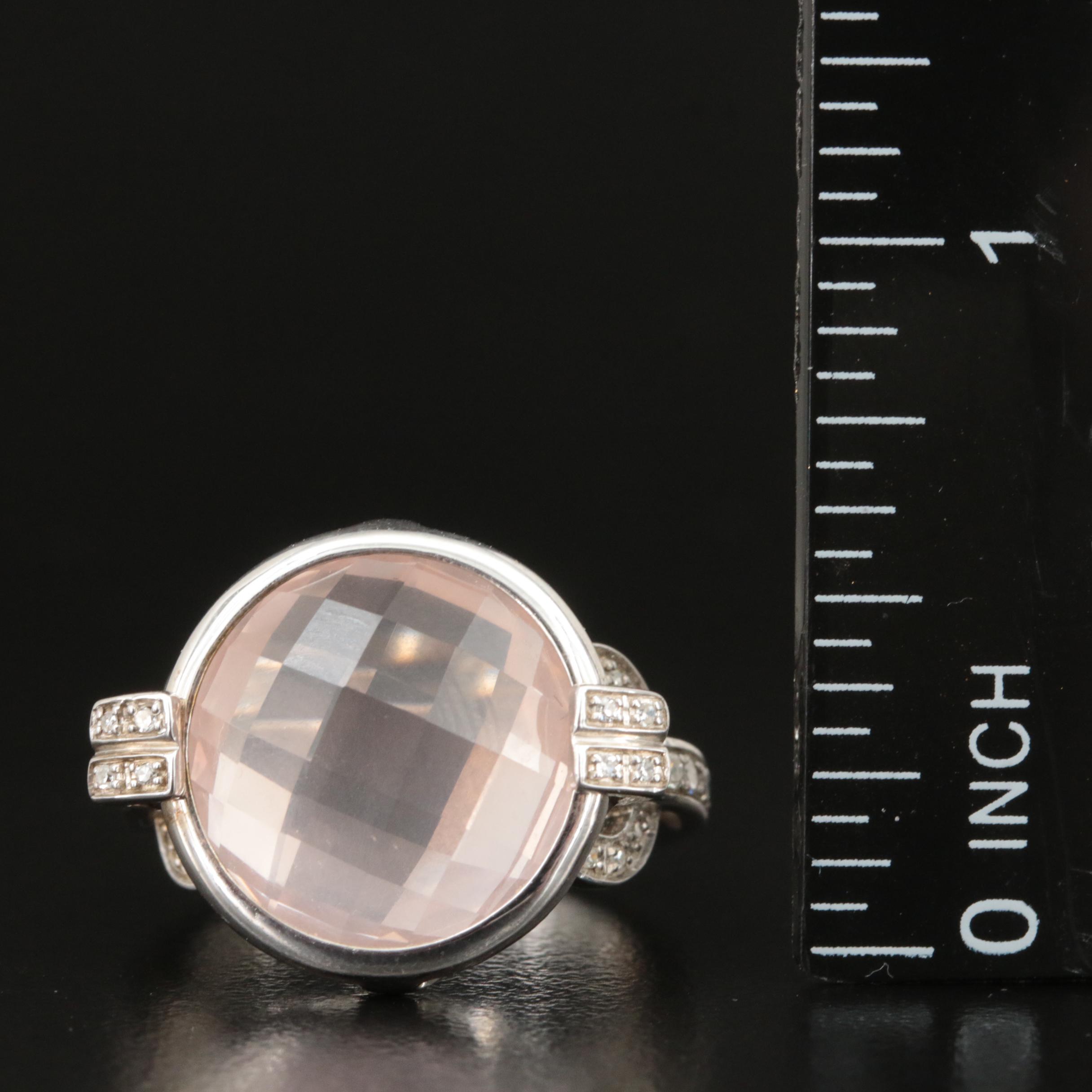 Sterling Rose Quartz and Diamond Ring