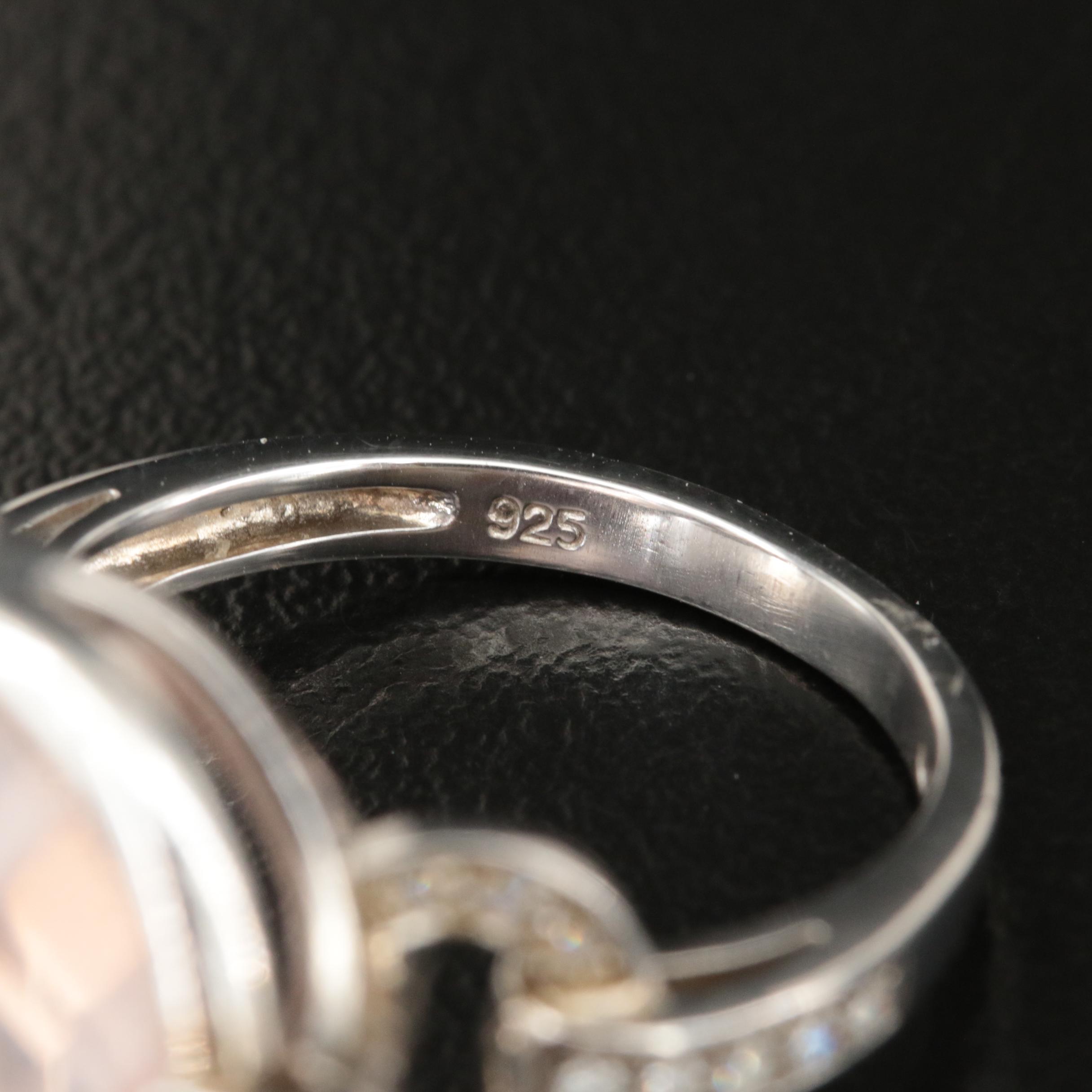 Sterling Rose Quartz and Diamond Ring