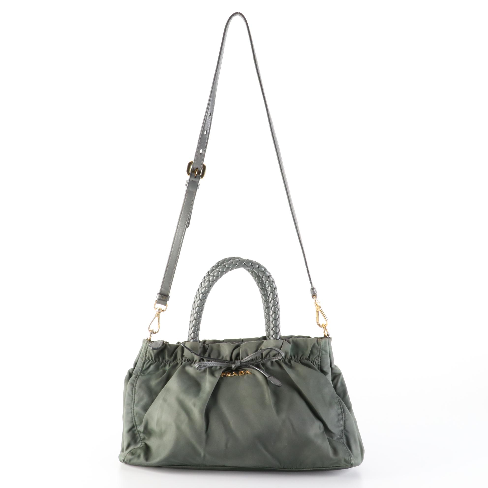 Prada Ruched Nylon Tessuto and Leather Two-Way Tote