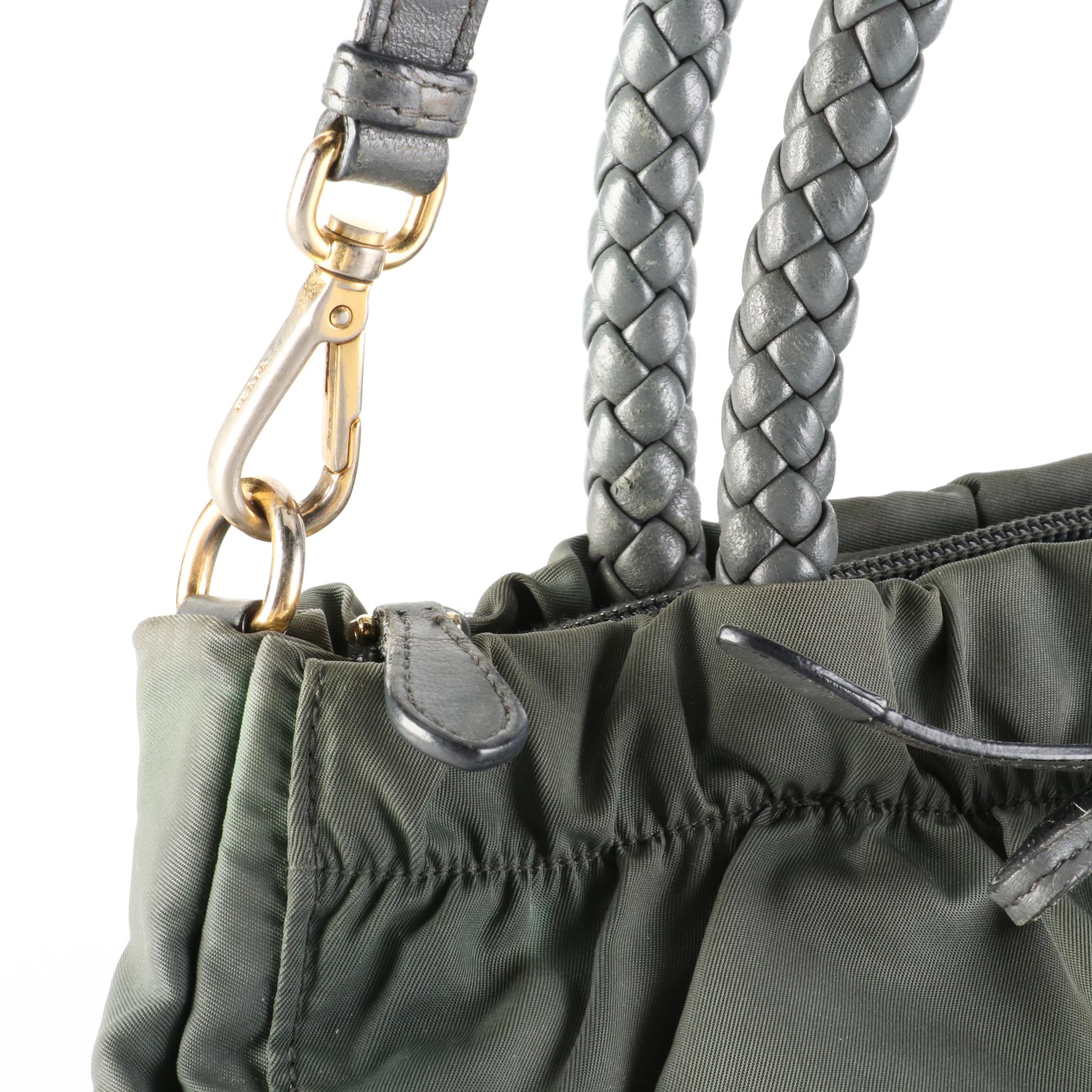 Prada Ruched Nylon Tessuto and Leather Two-Way Tote