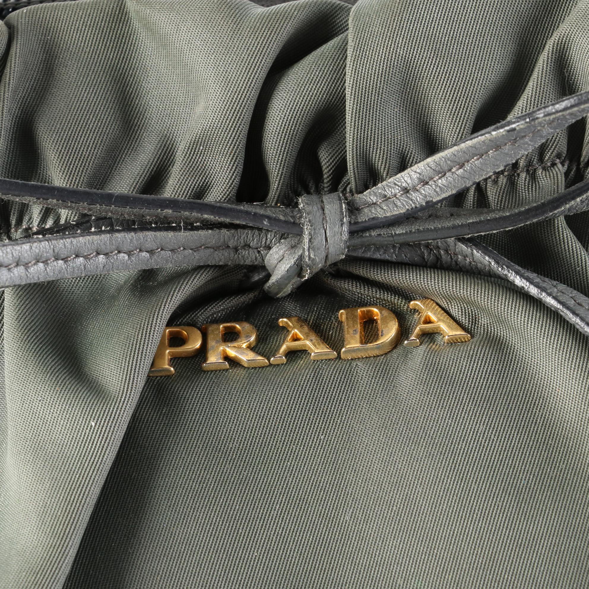 Prada Ruched Nylon Tessuto and Leather Two-Way Tote