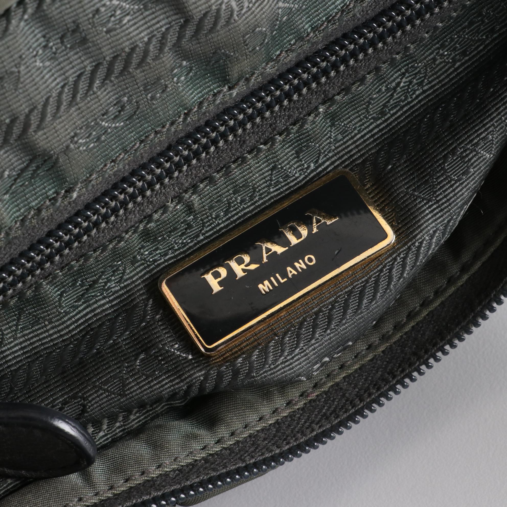 Prada Ruched Nylon Tessuto and Leather Two-Way Tote
