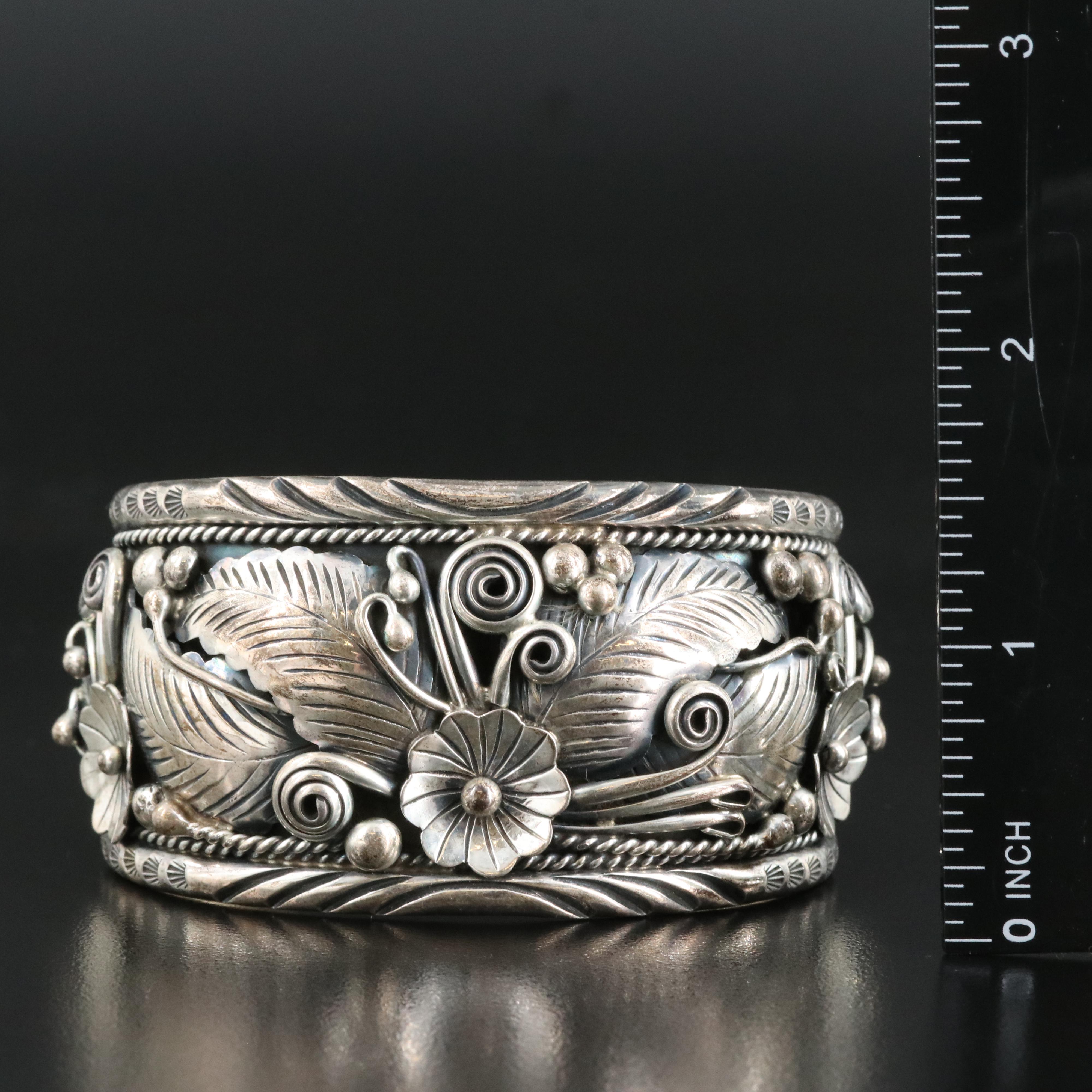Western Style Signed Sterling Floral Cuff