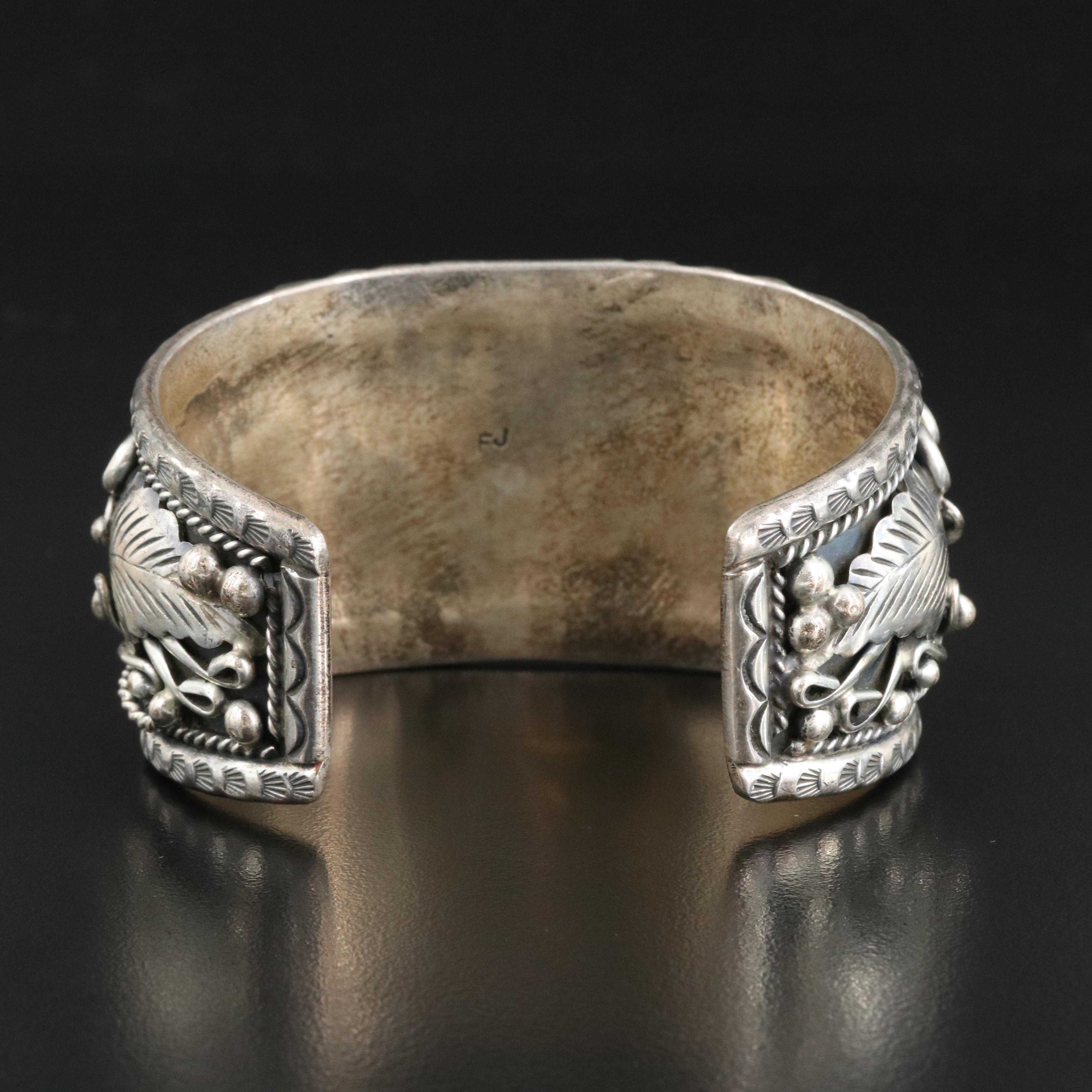 Western Style Signed Sterling Floral Cuff