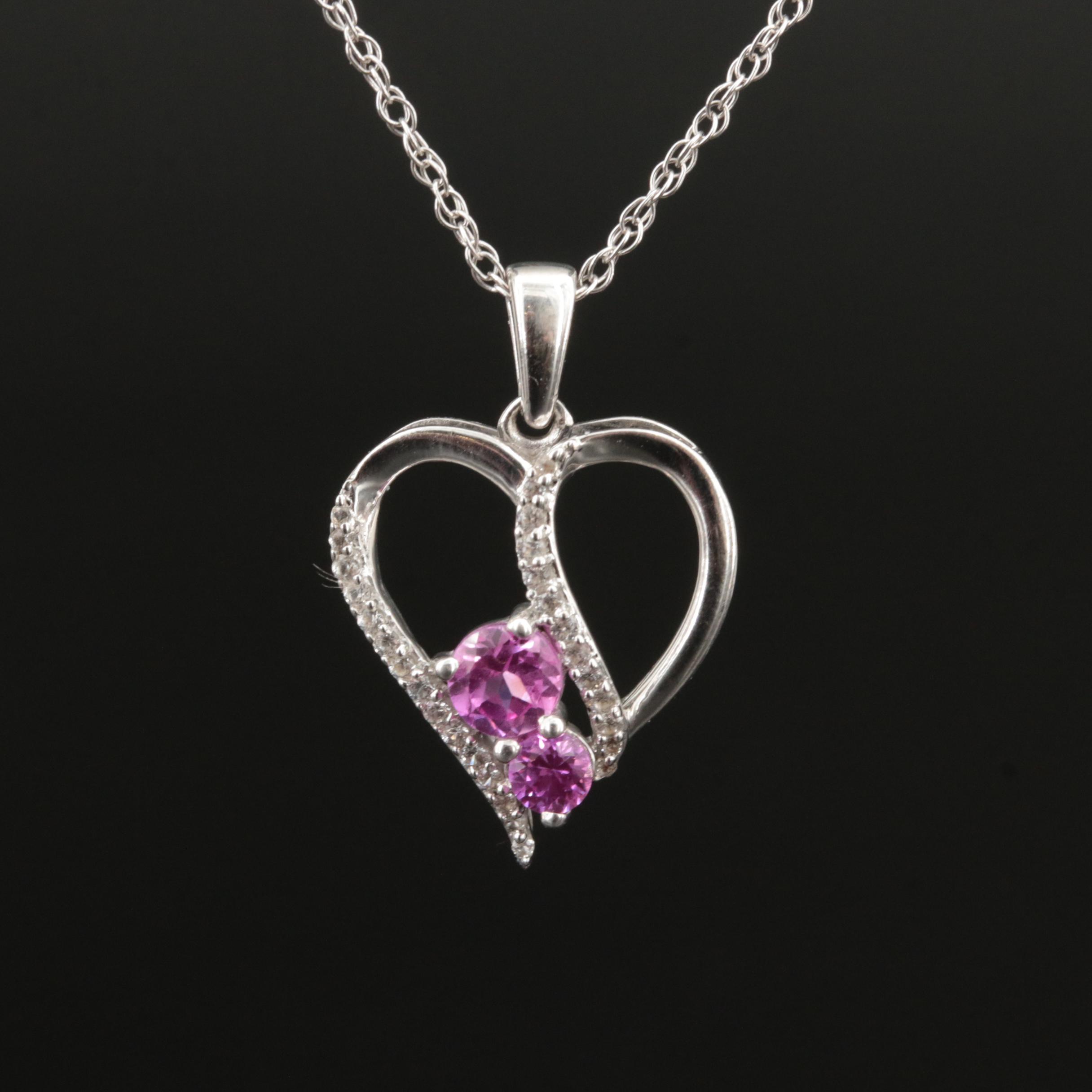 Sterling Sapphire Heart Pendant Necklace