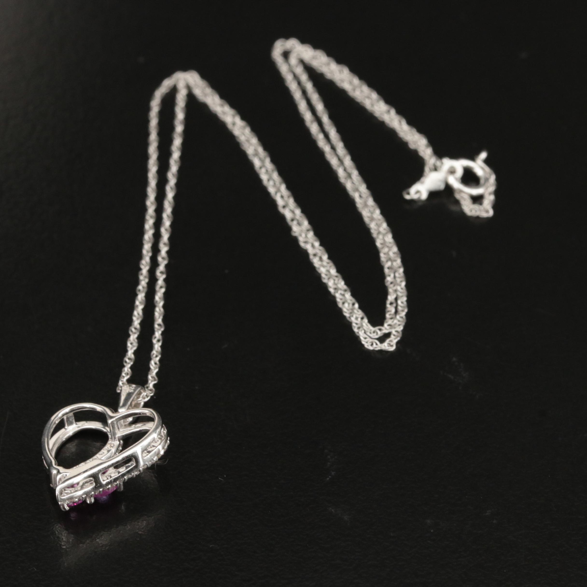 Sterling Sapphire Heart Pendant Necklace