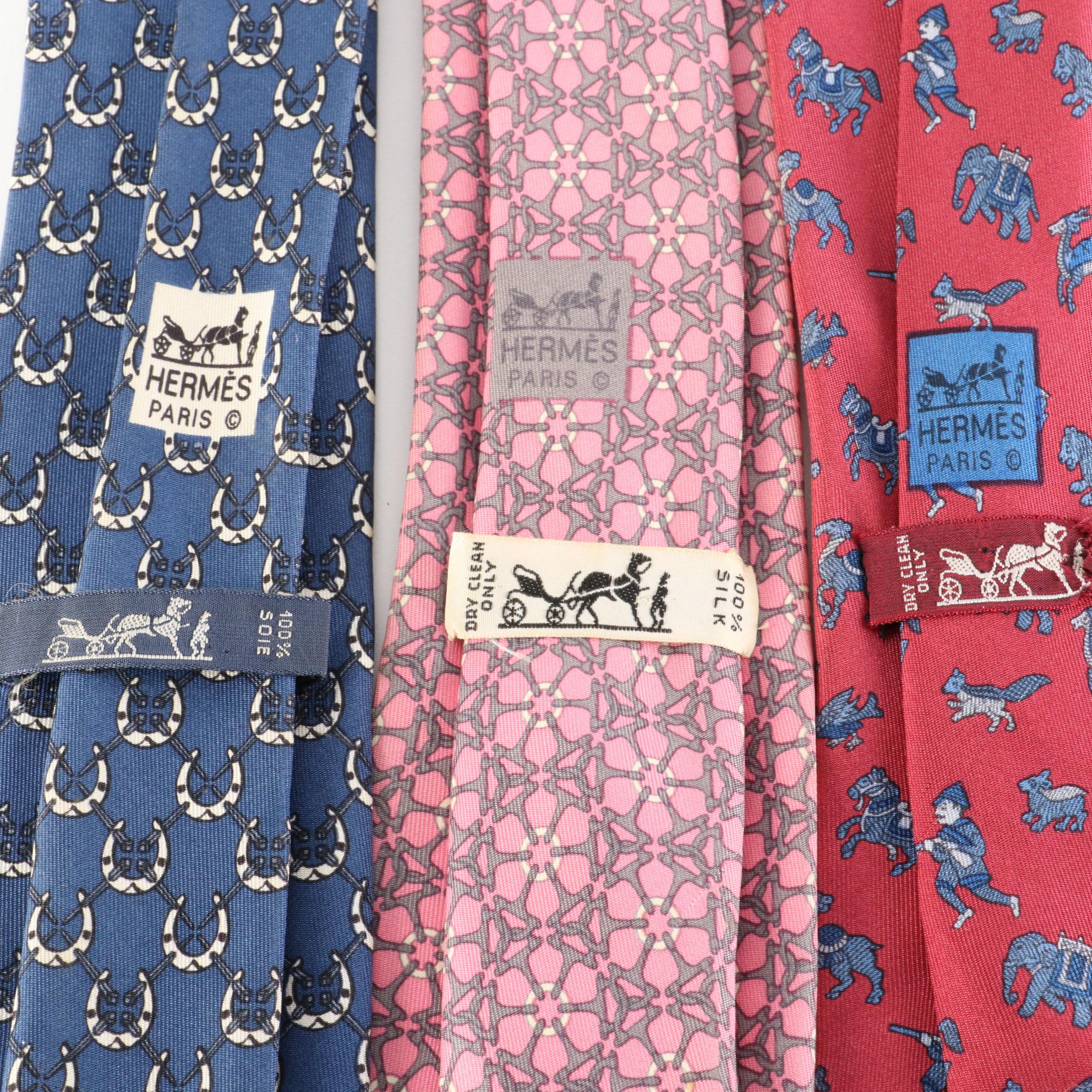 Hermès Patterned Hand-Stitched Silk Twill Neckties