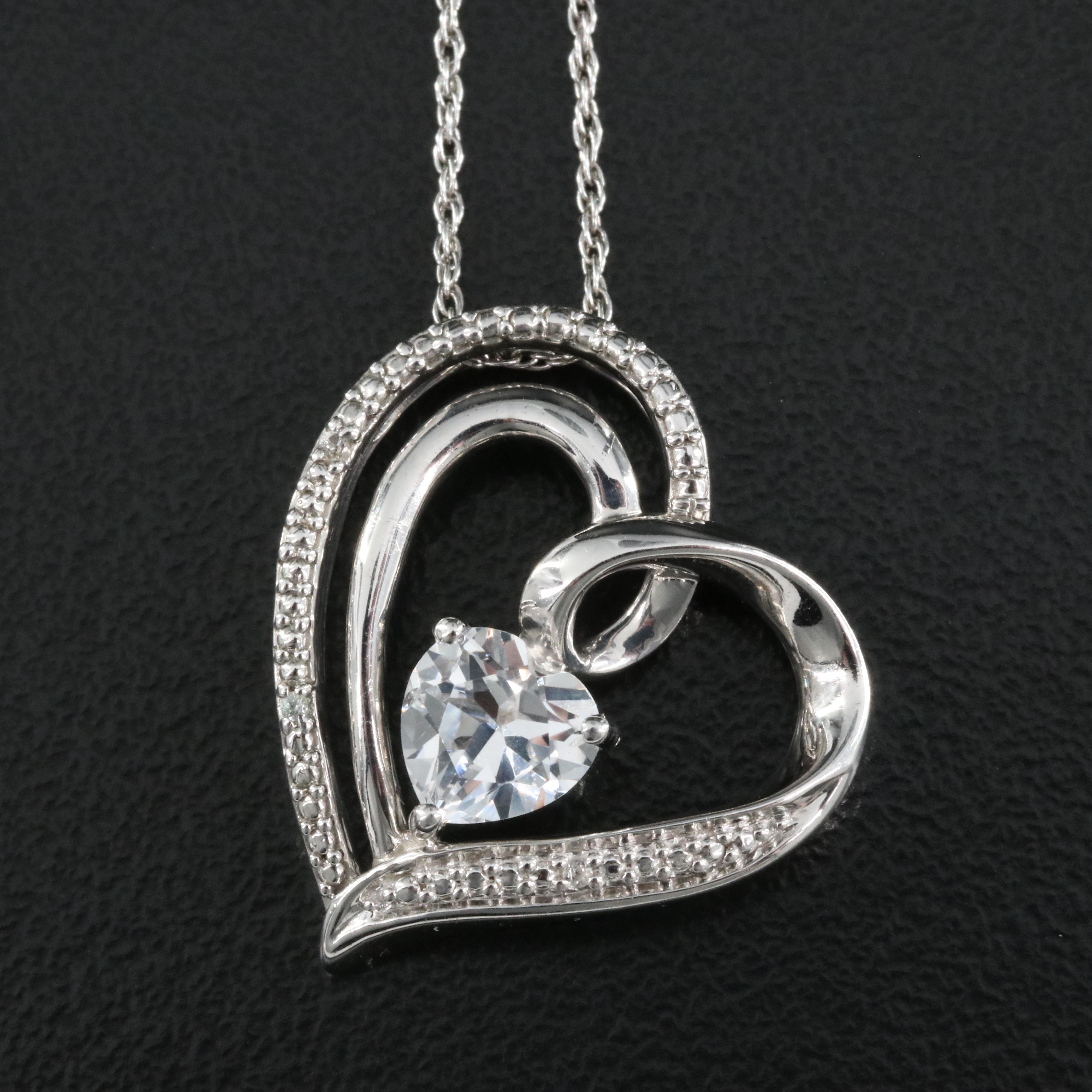 Sterling Sapphire Heart Pendant Necklace