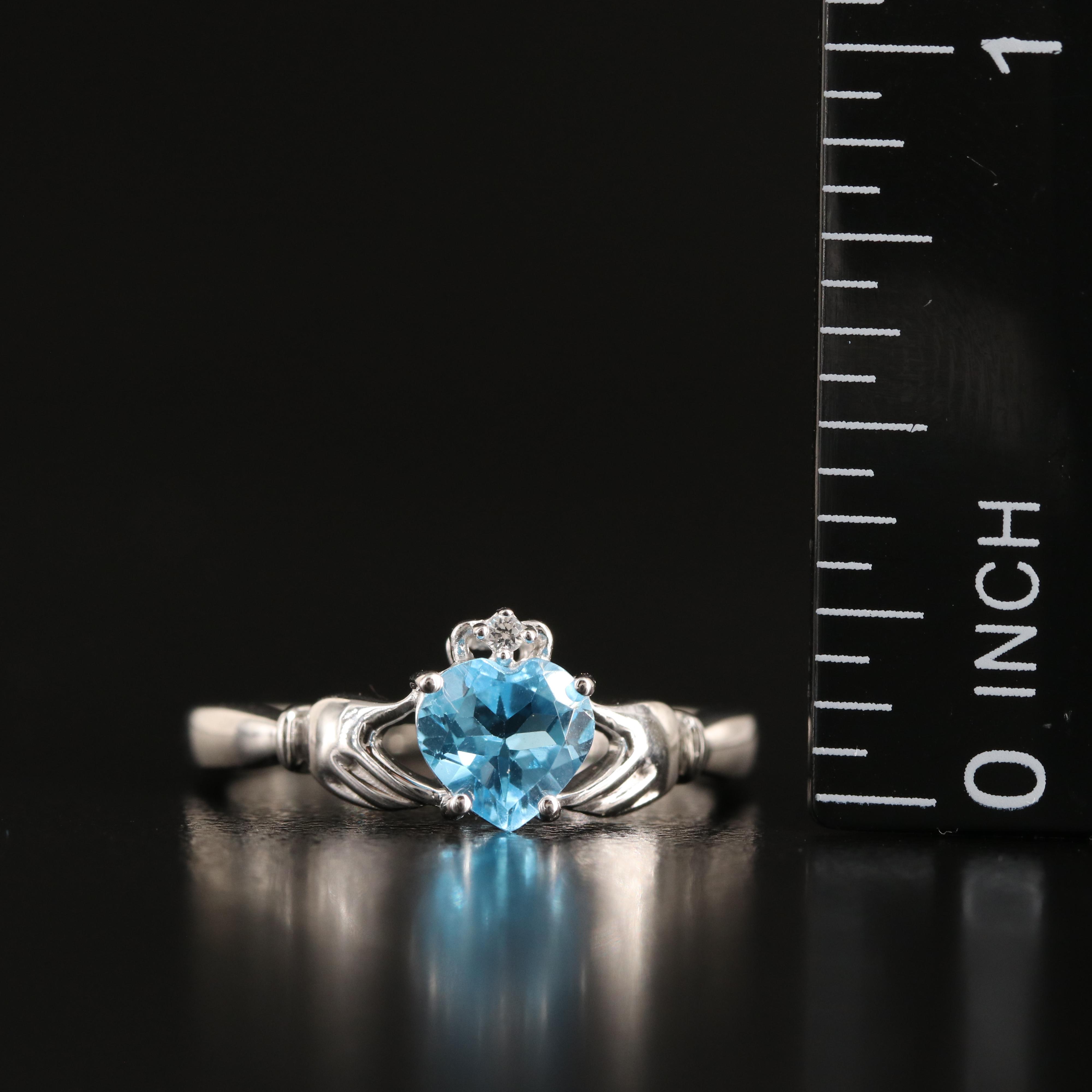 Sterling Sky Blue Topaz and White Sapphire Claddagh Ring