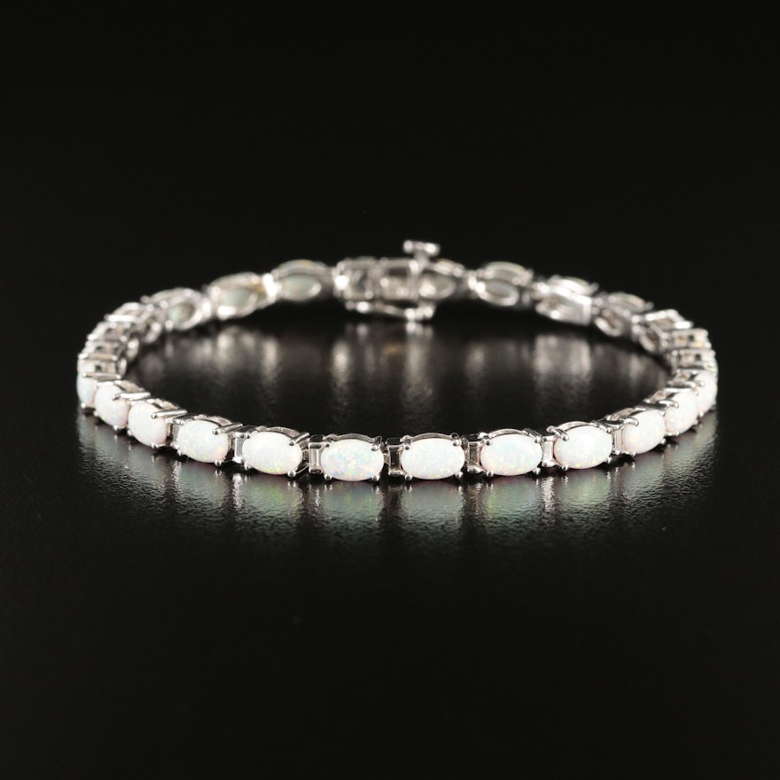 Sterling Opal and Diamond Line Bracelet