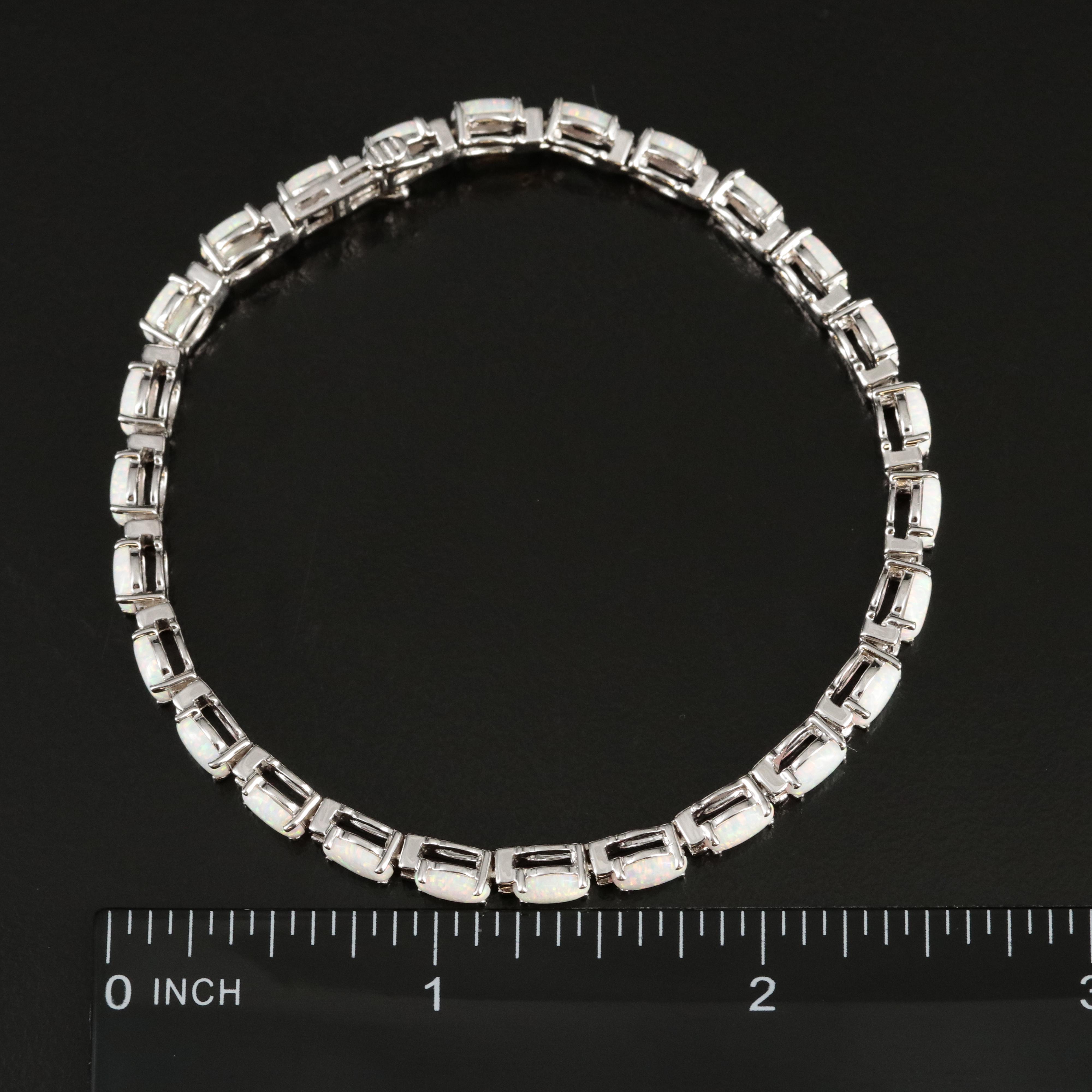 Sterling Opal and Diamond Line Bracelet