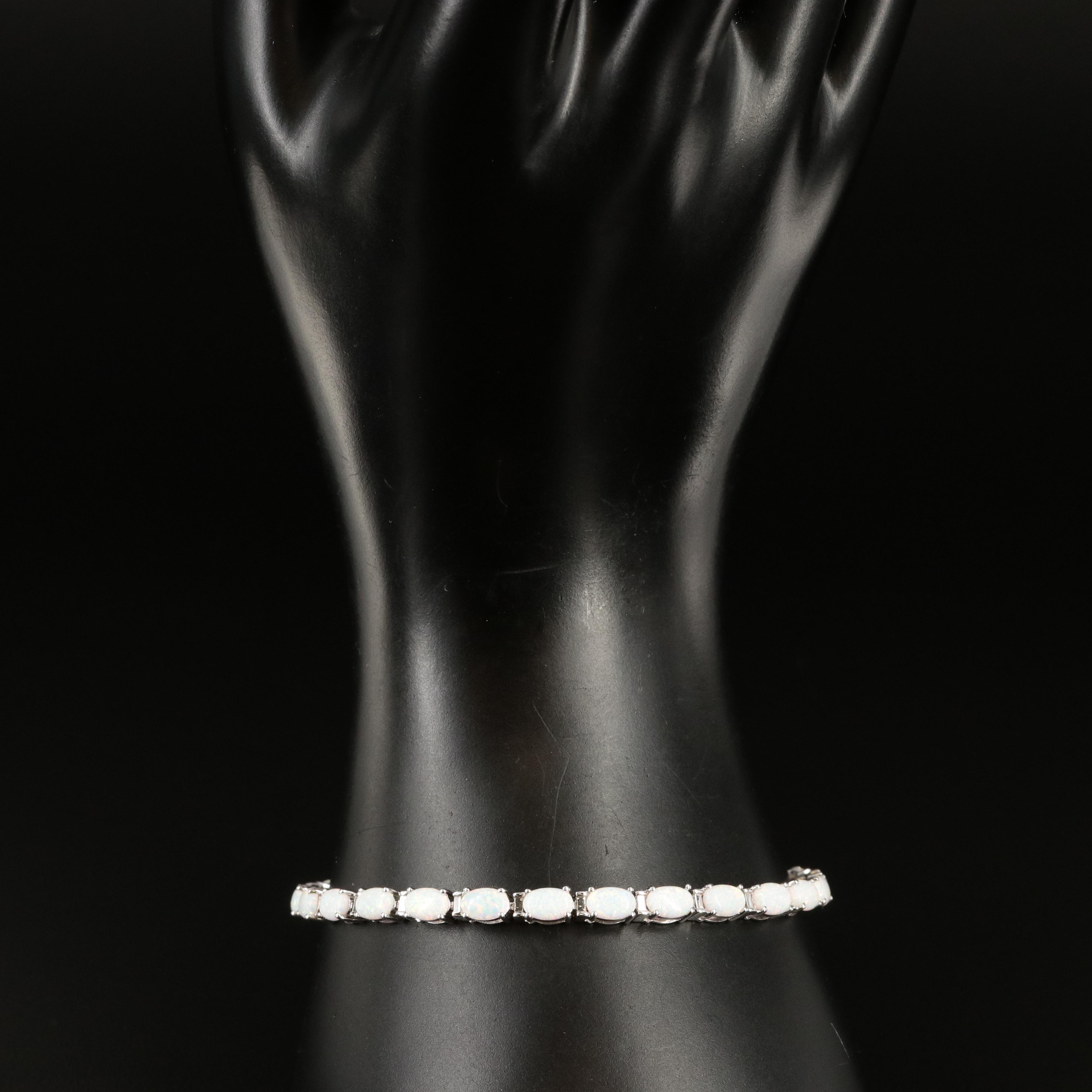 Sterling Opal and Diamond Line Bracelet