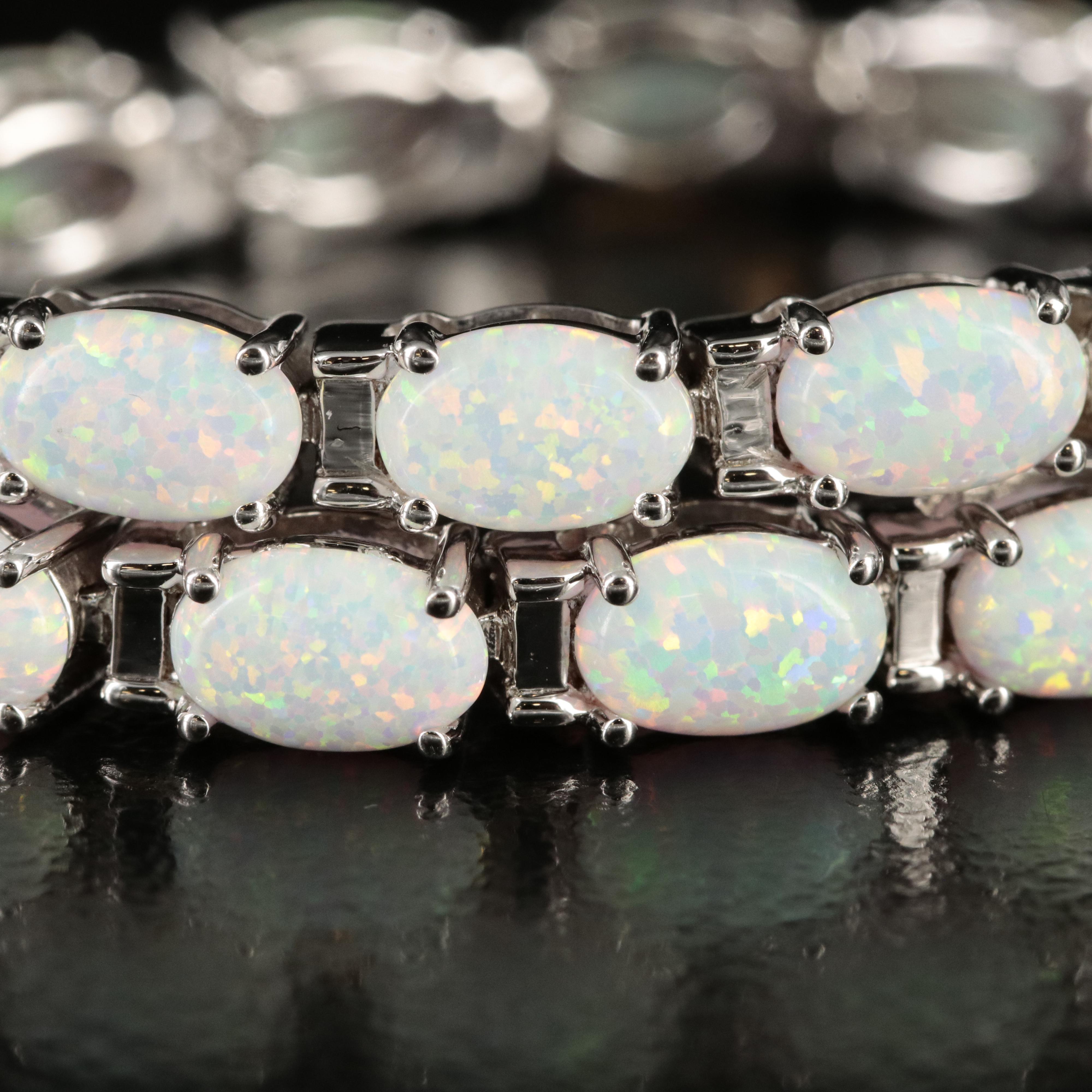 Sterling Opal and Diamond Line Bracelet