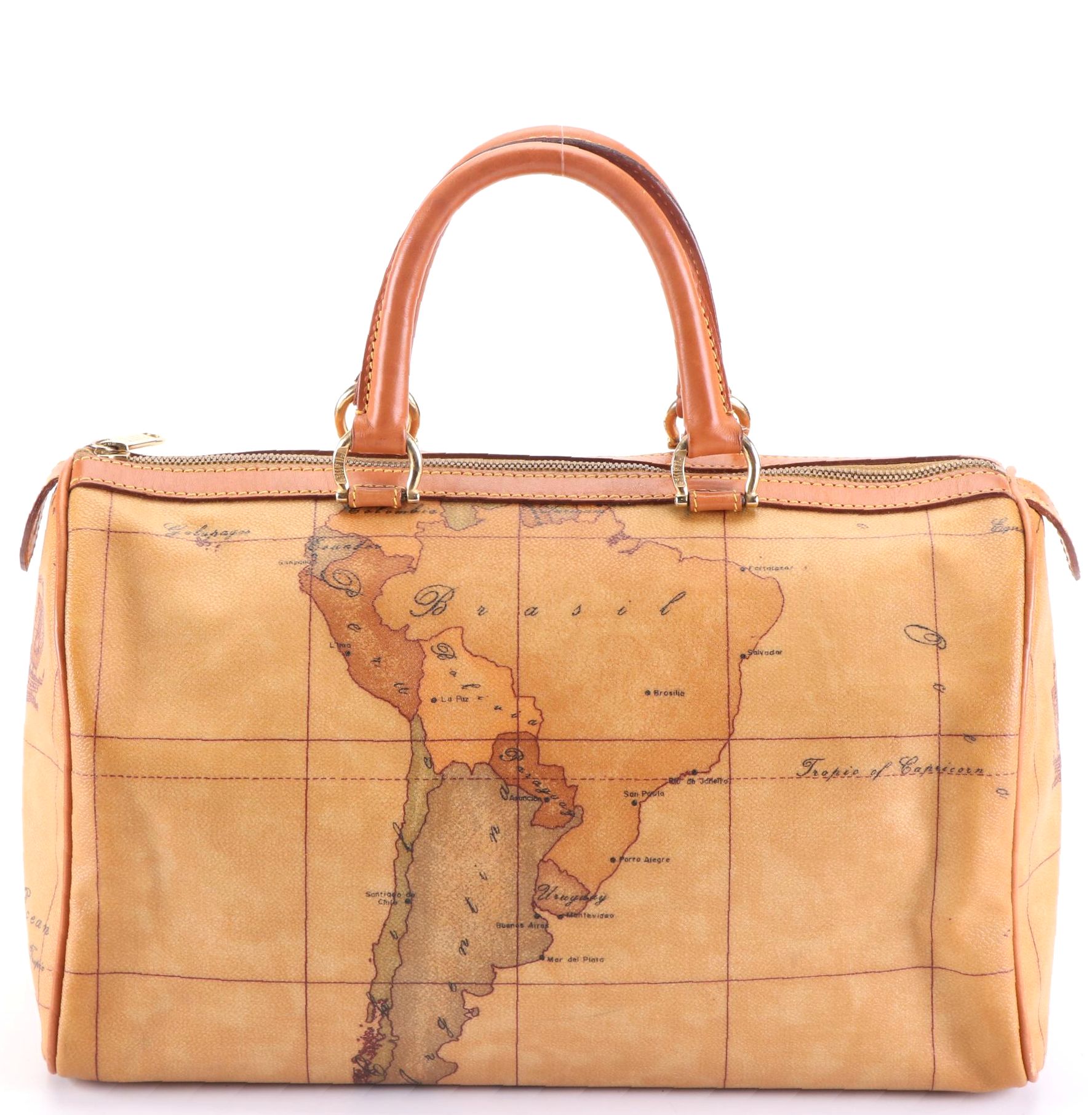 Alviero Martini 1ª Classe Small Duffel Bag in Geo Print Coated Canvas/Leather