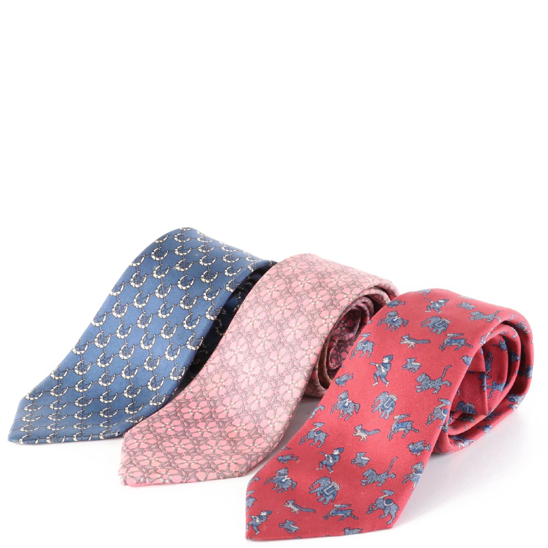 Hermès Patterned Hand-Stitched Silk Twill Neckties