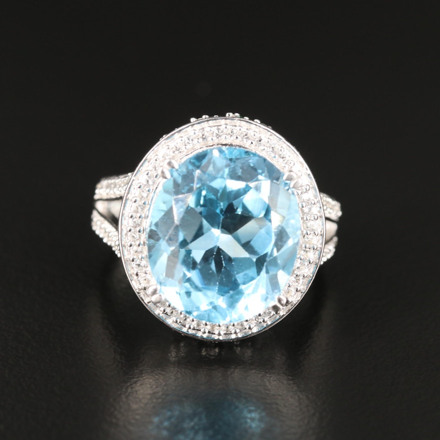 Swiss Blue Topaz Ring with White Sapphire Accents in Sterling