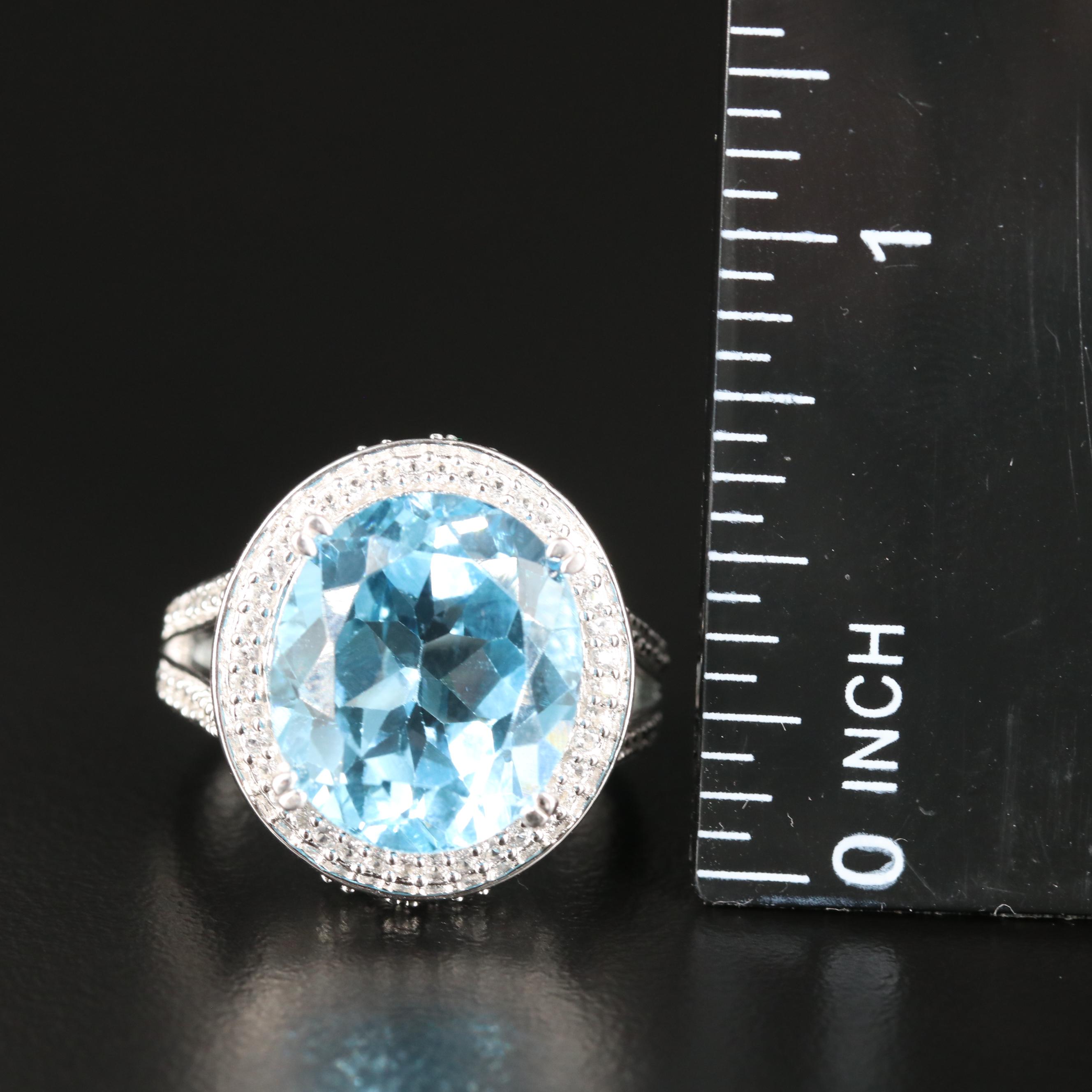 Swiss Blue Topaz Ring with White Sapphire Accents in Sterling