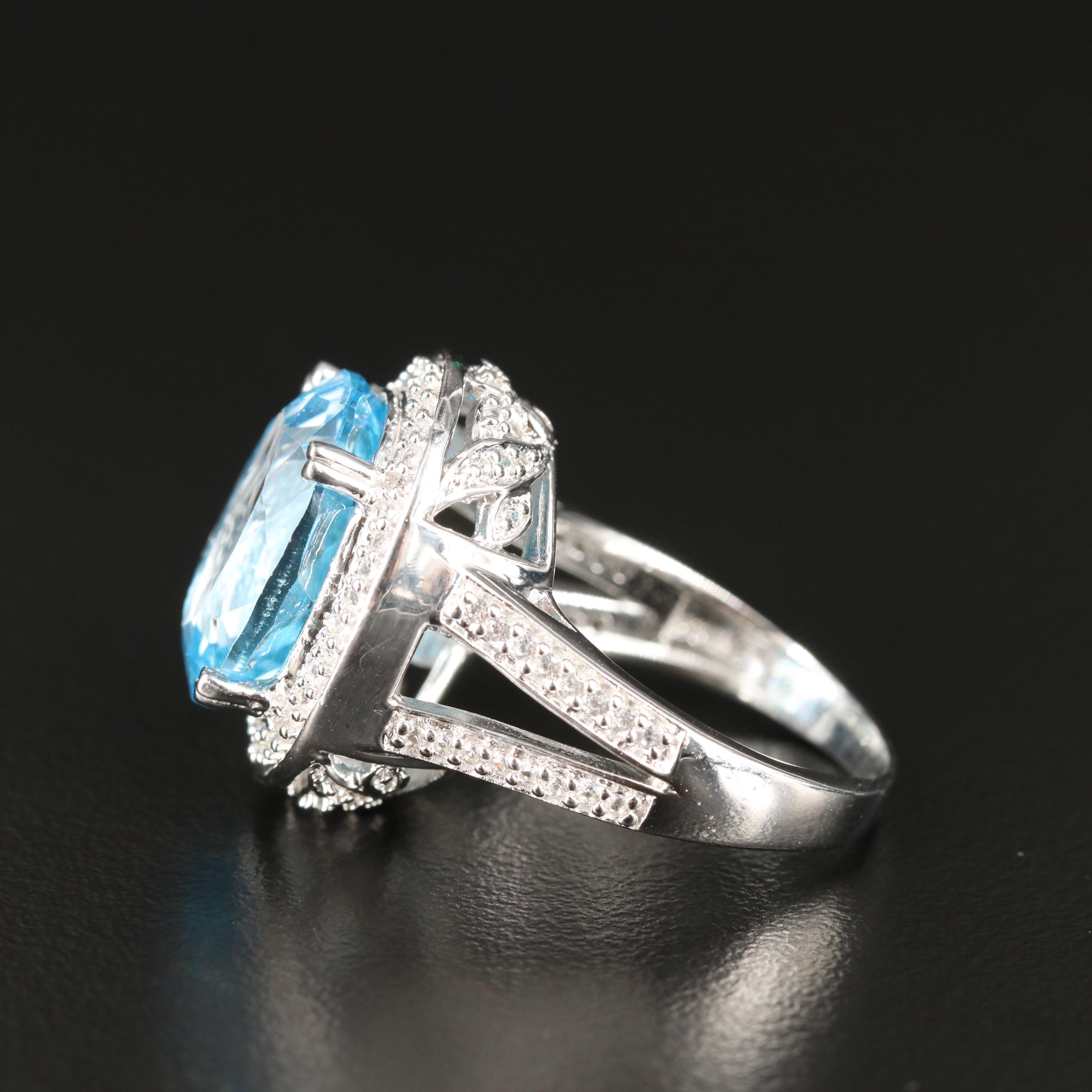Swiss Blue Topaz Ring with White Sapphire Accents in Sterling