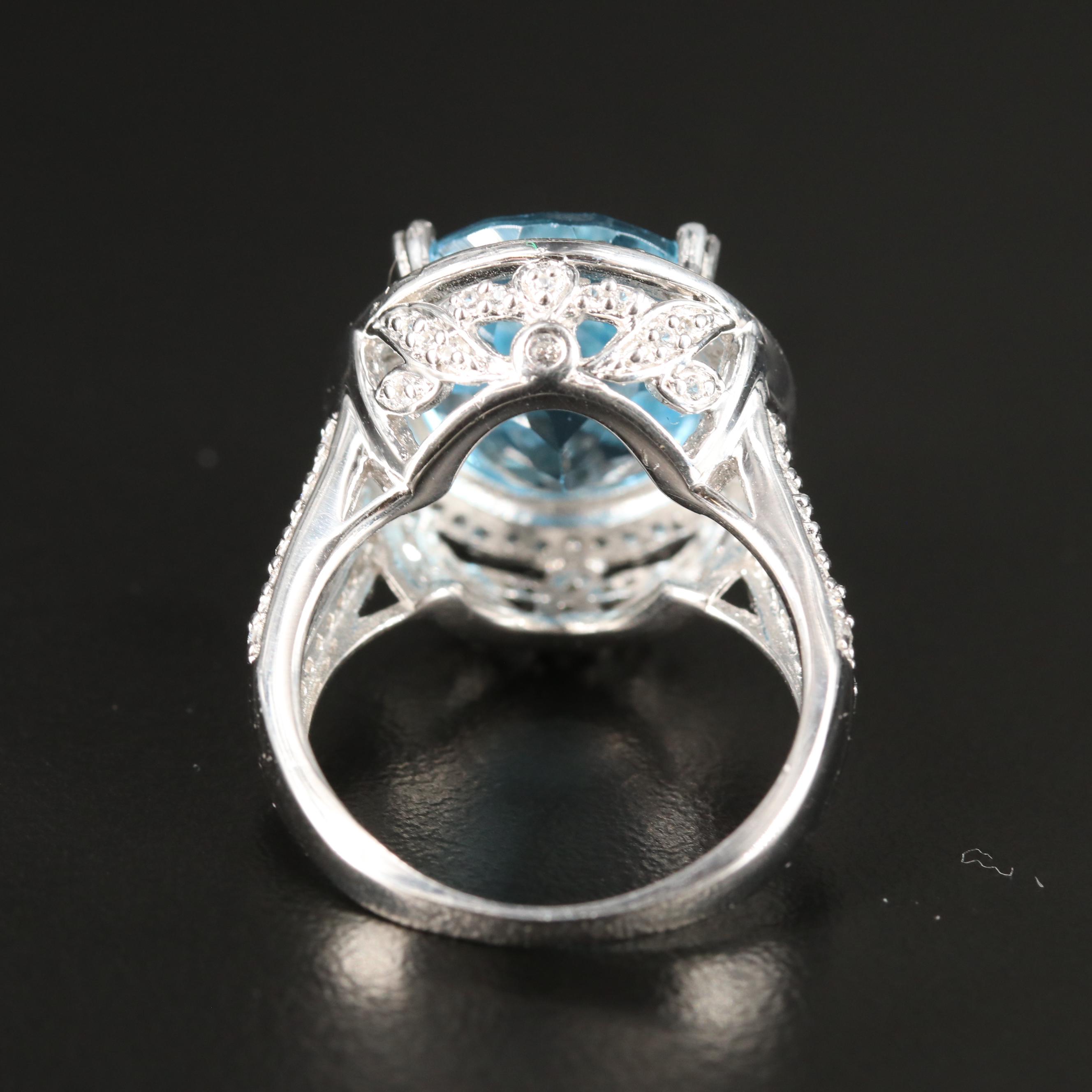 Swiss Blue Topaz Ring with White Sapphire Accents in Sterling
