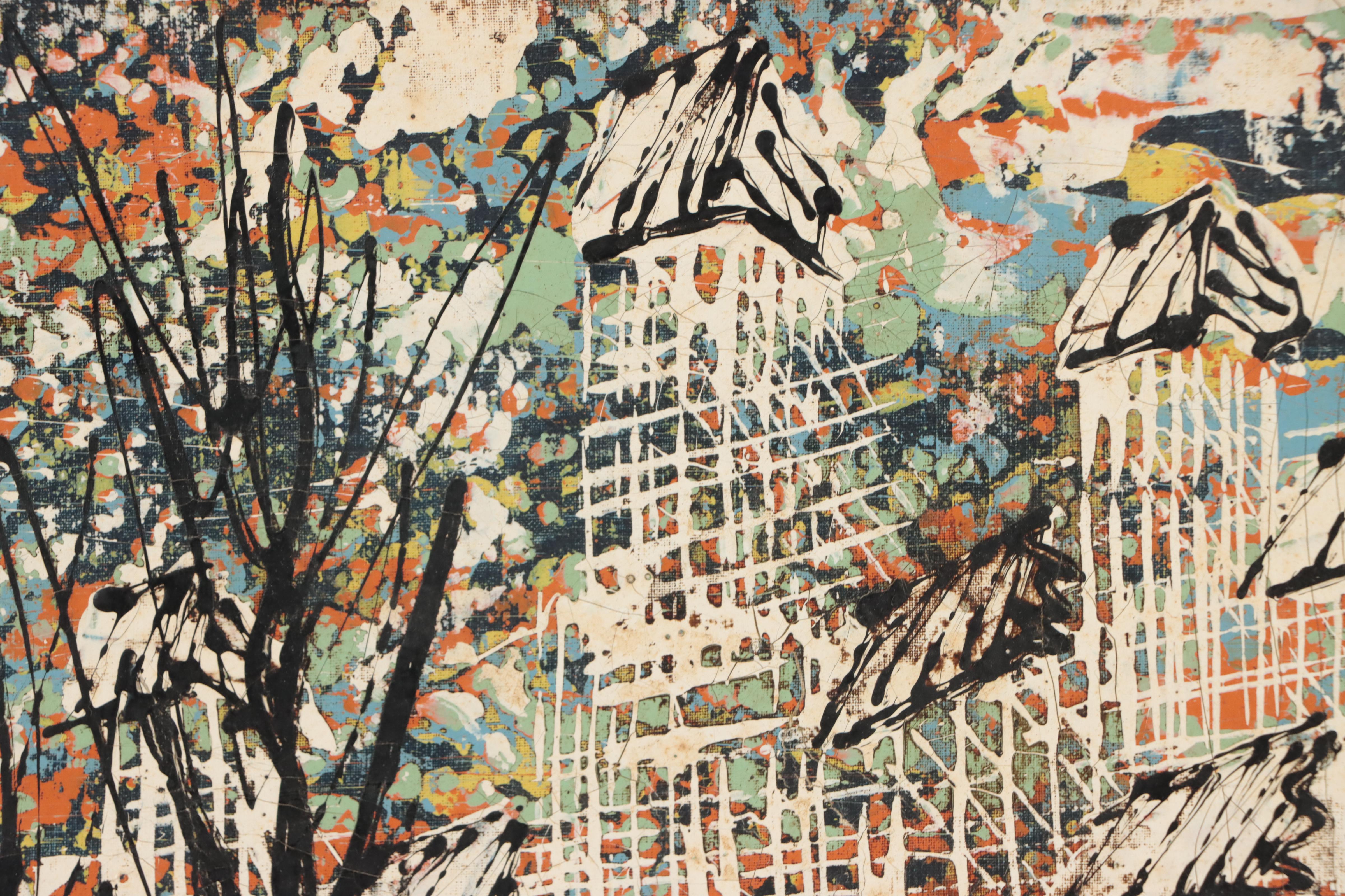 Raymond Dominique Sfax Oil Painting of City Park Landscape