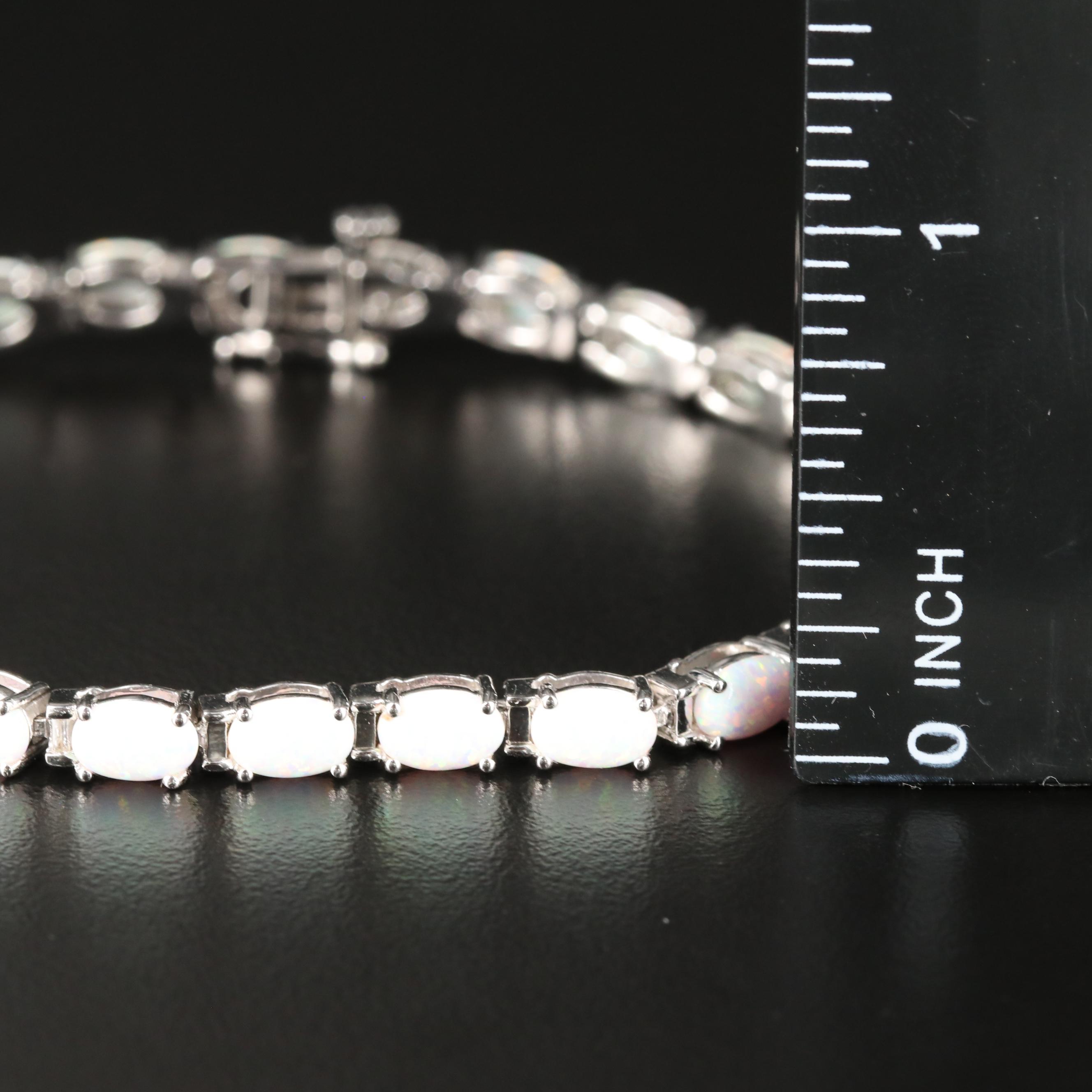 Sterling Opal Line Bracelet with Diamond Accent