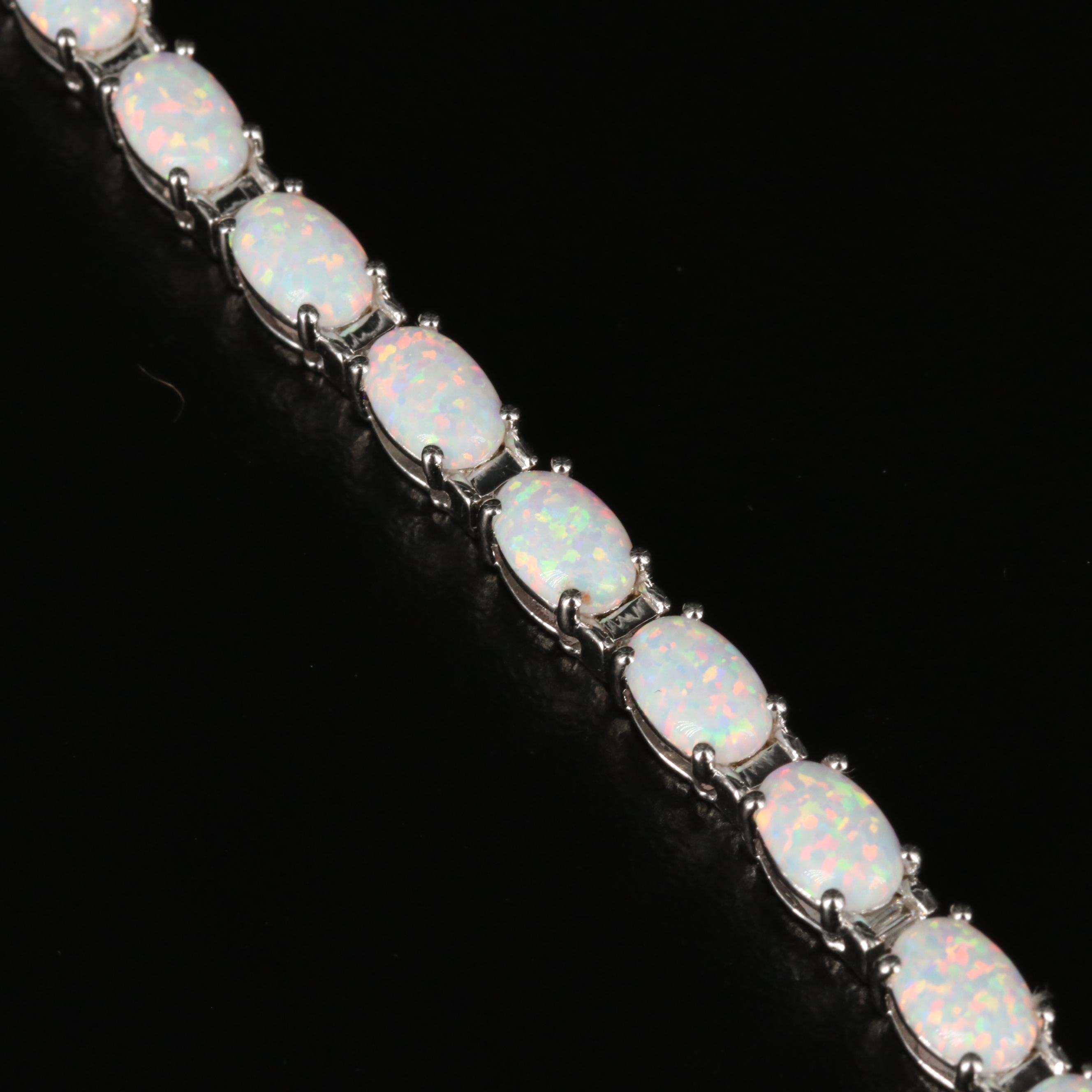 Sterling Opal Line Bracelet with Diamond Accent