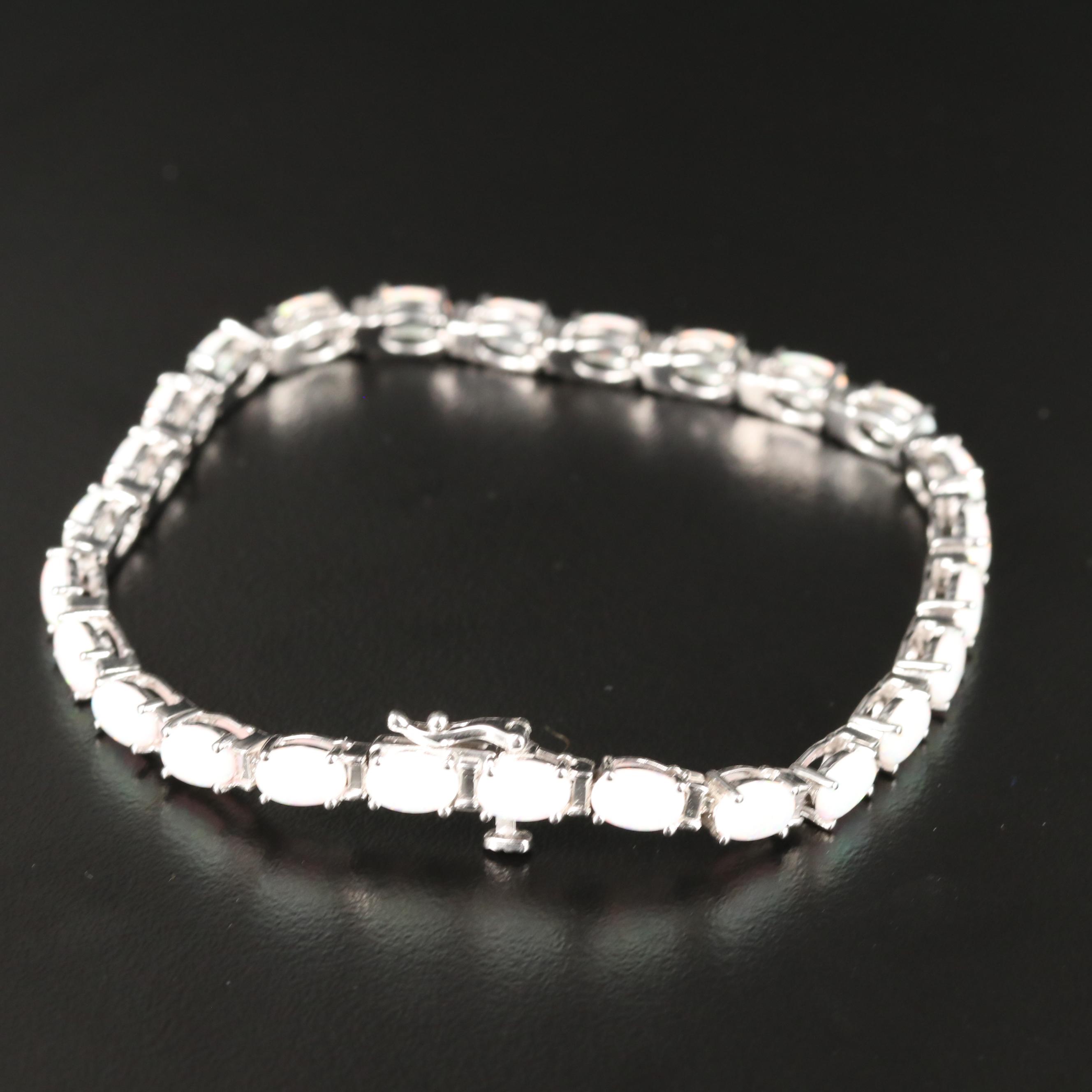 Sterling Opal Line Bracelet with Diamond Accent