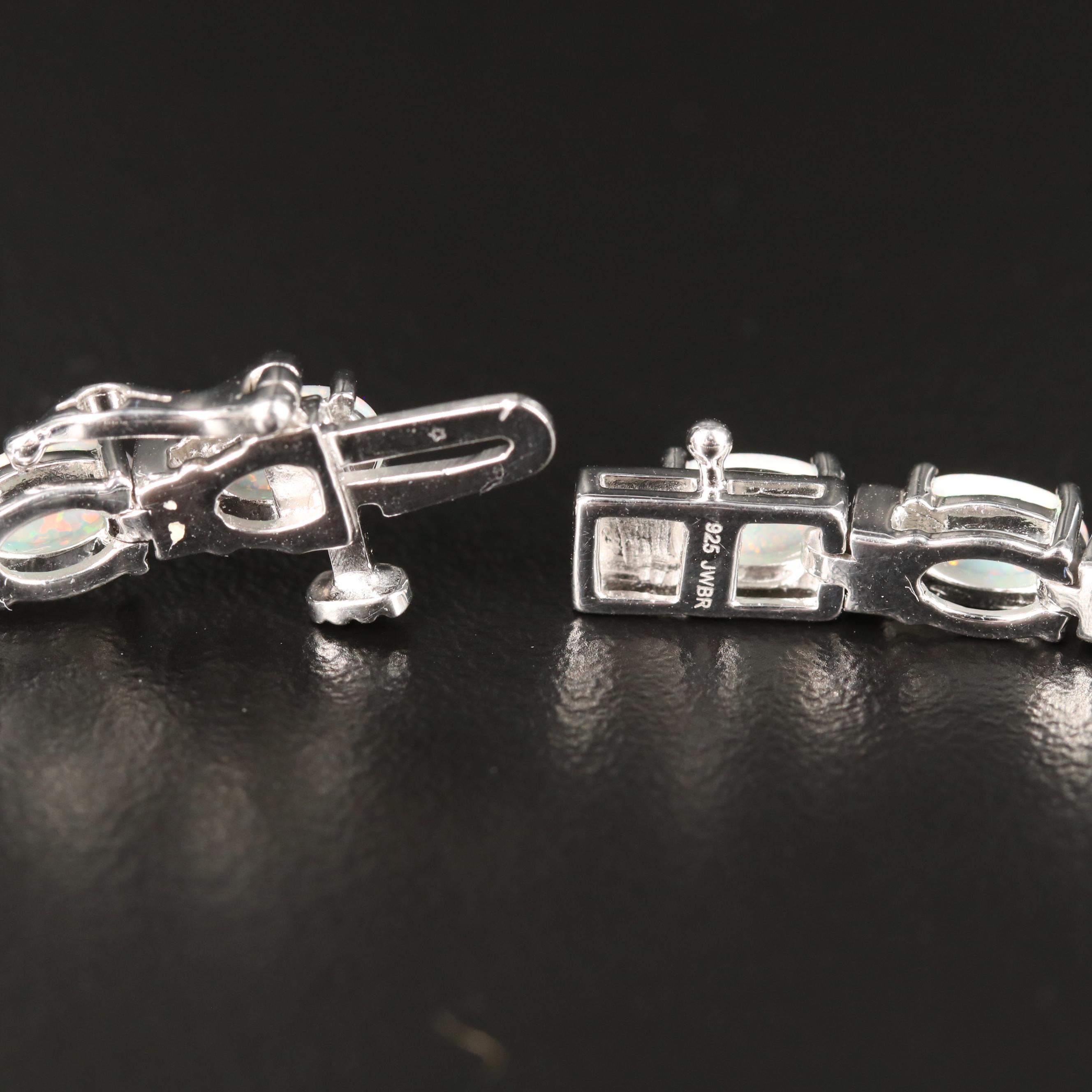 Sterling Opal Line Bracelet with Diamond Accent
