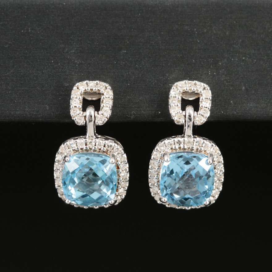 Sterling Swiss Blue Topaz and Diamond Earrings